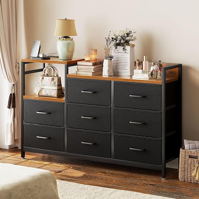 Dresser for Bedroom with Charging Station, 52" Long Dresser
