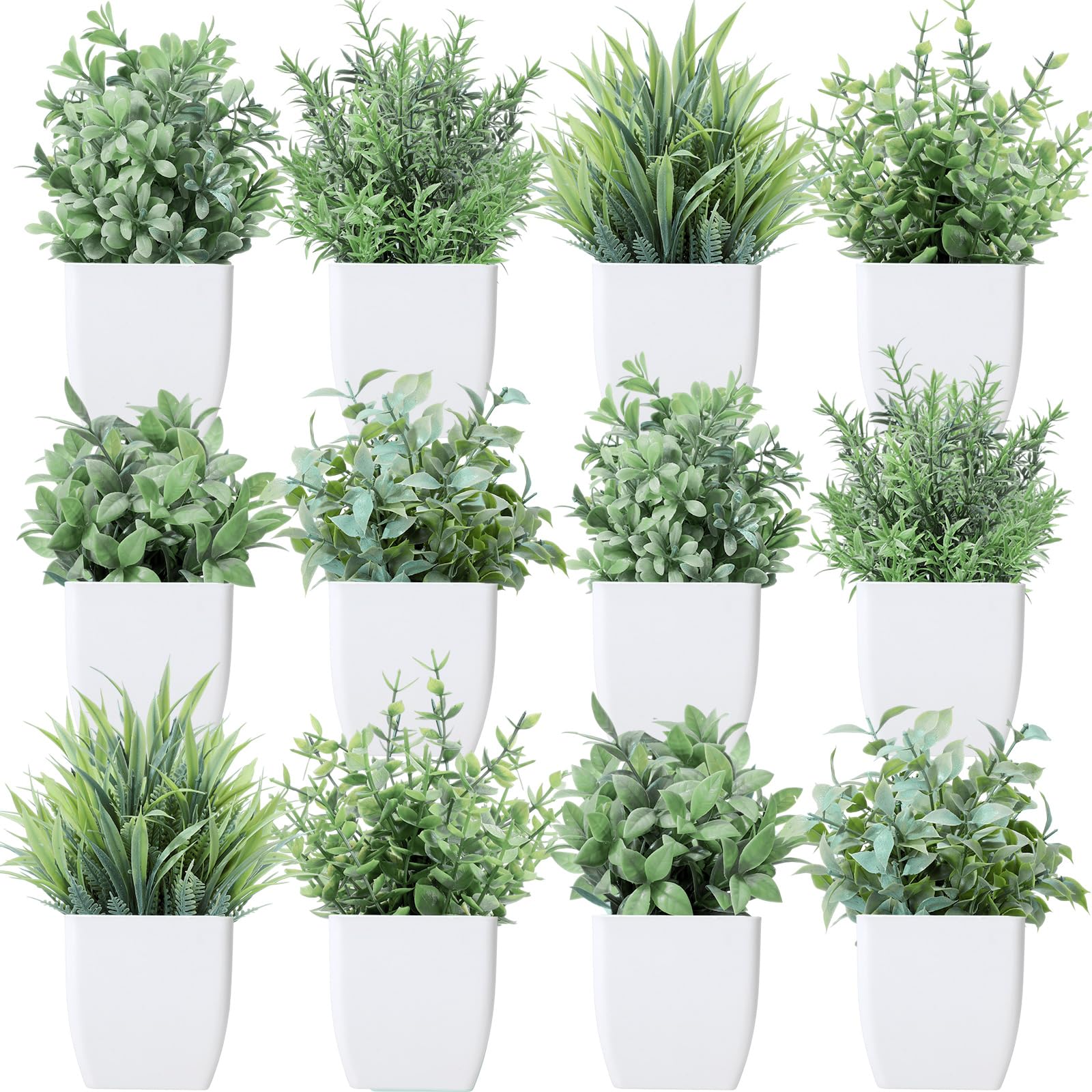 12 Pcs Fake Plants Small Artificial Faux Plants for Shelf Mini Plastic Potted Greenery