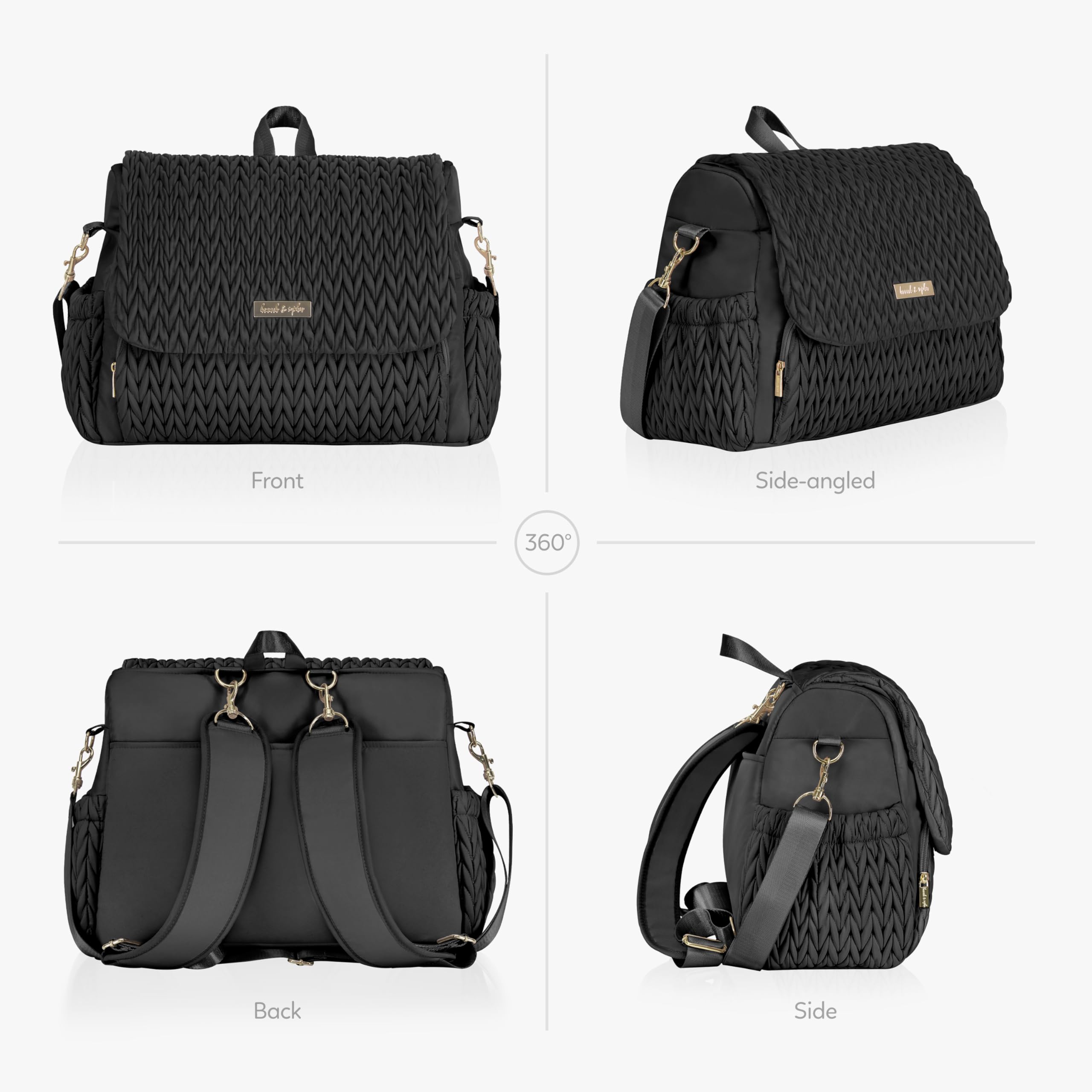 Convertible Baby Diaper Backpack & Bag in Black, Large Size, Dual Sided Water