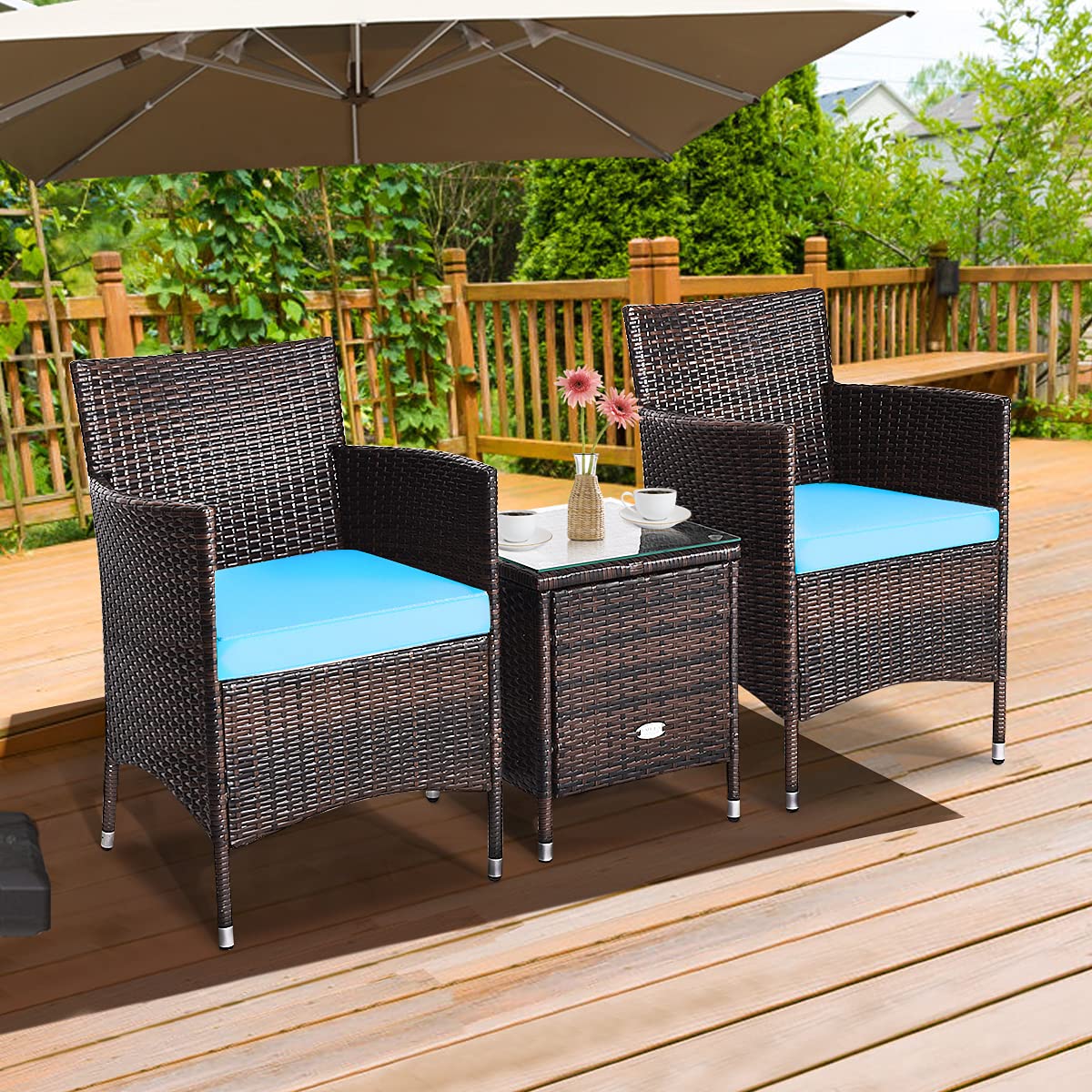 3 PCS Patio Conversation Set, Outdoor Wicker Rattan Furniture Set for Patio
