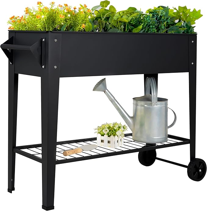 Elevate Herb Garden Planter Box Outdoor Raised Planter Box with Legs On Wheels