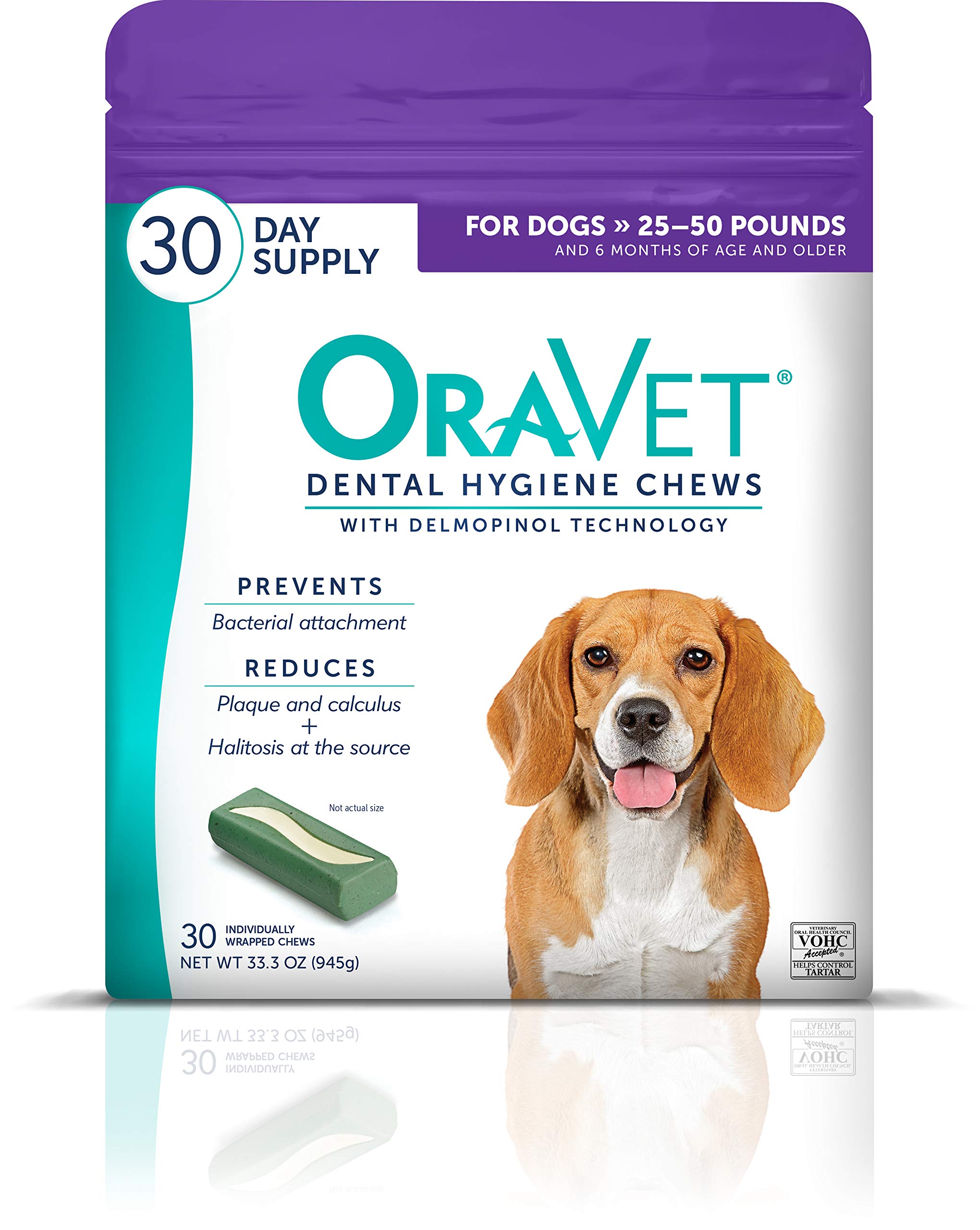 Dental Chews for Dogs, Oral Care and Hygiene Chews (Medium Dogs, 25-50 lbs.) Purple