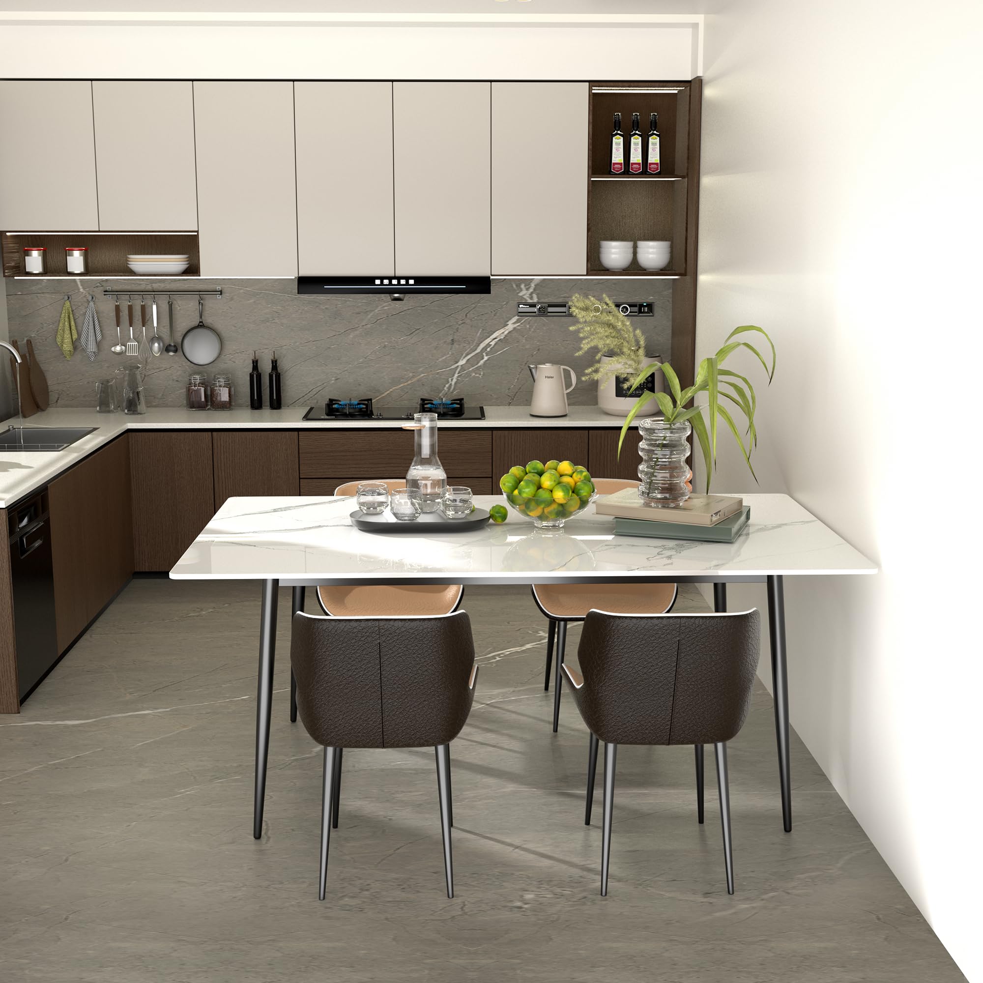 Dining Table, Sintered Stone Kitchen Table, 47" Grey Modern Rectangular Slate Patio Table