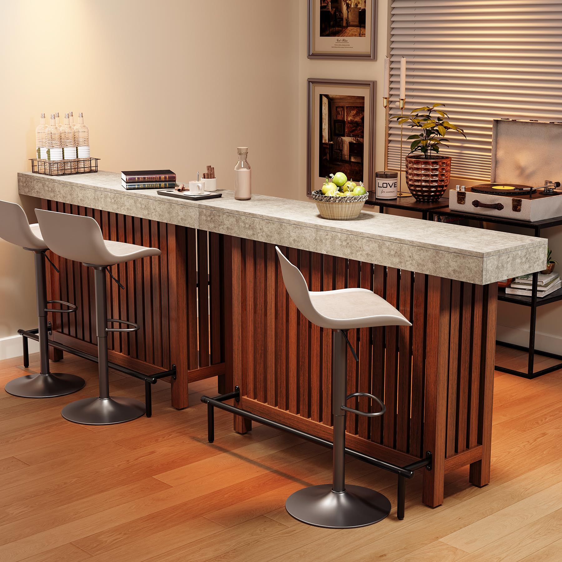 63-Inch Home Bar Table, 2-Tier Storage Shelf Mini Bar Unit, Kitchen Pub Table