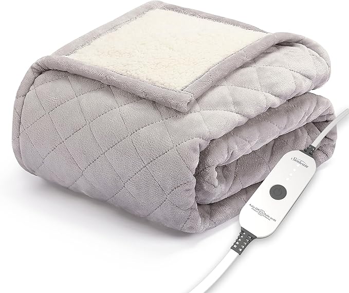 Quilted Royal Posh Velvet Reverse Sherpa Heated Throw Electric Blanket