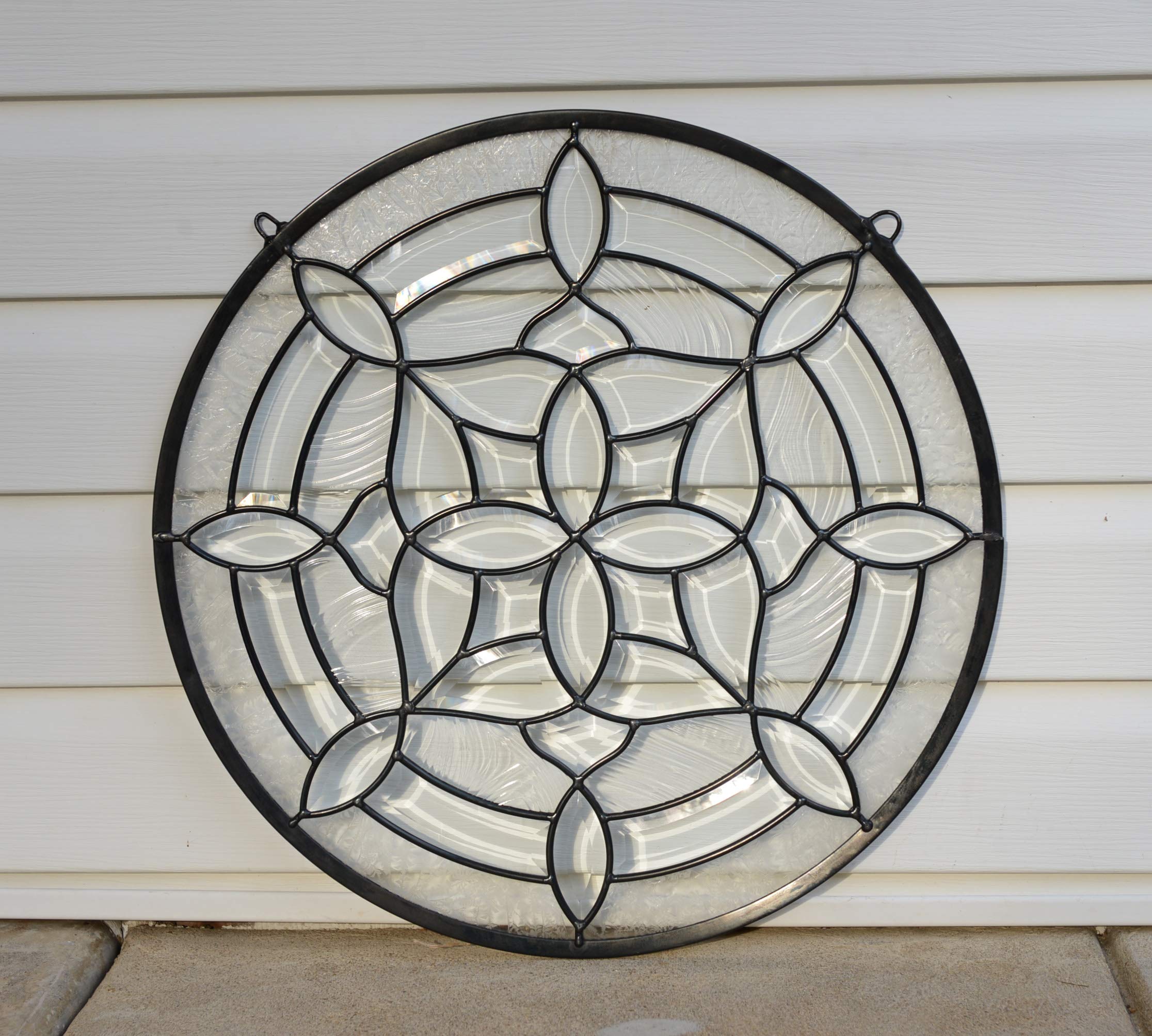 21" Dia All Clear Hanging Stained Glass Beveled Window Panel