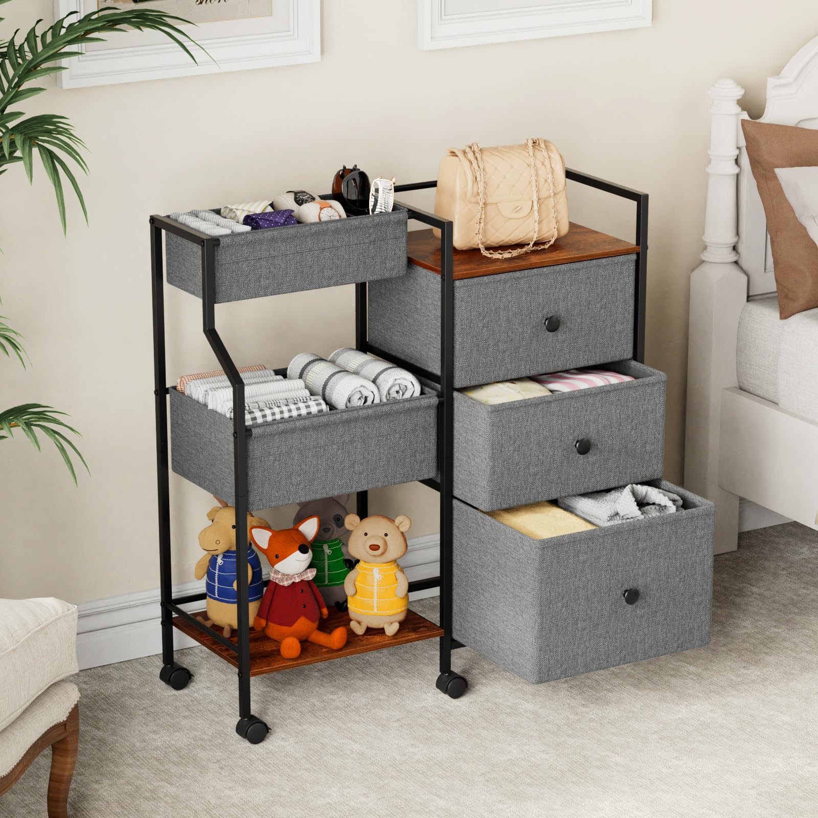 Baby Diaper Caddy Organizer and Storage - 3 Tier Rolling Cart with Dividers and Drawers