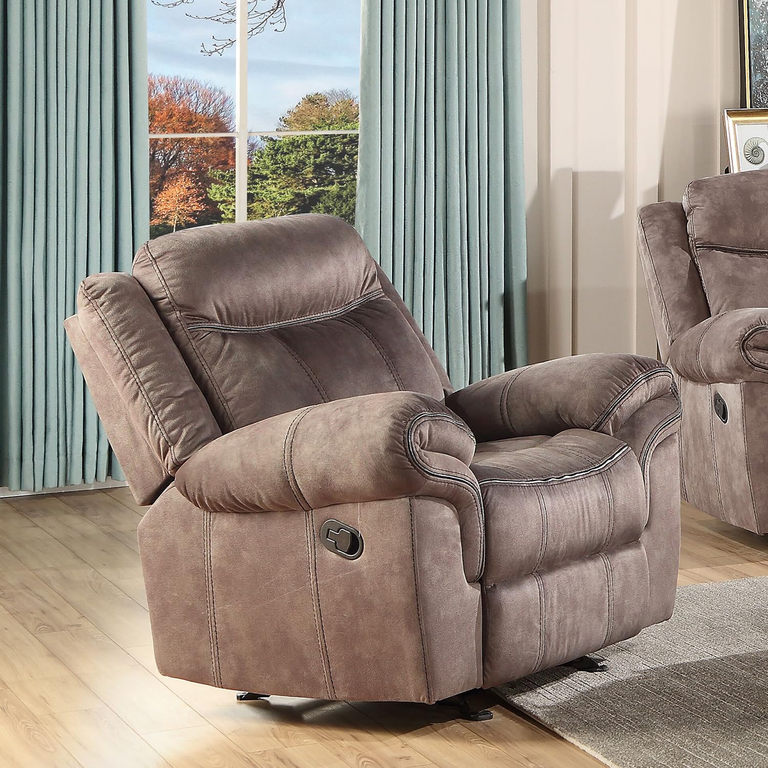 Velvet Horizontal Tufted Glider Recliner in 2-Tone Chocolate,living room