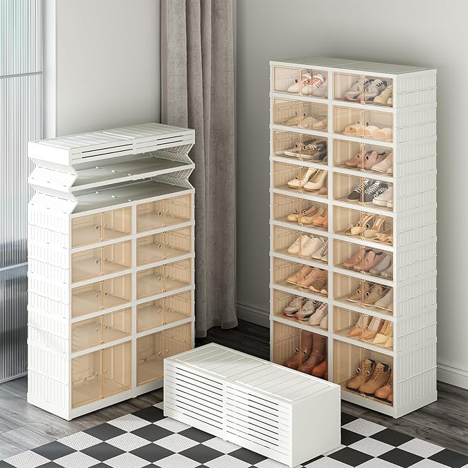 6 Tier Foldable Shoe Rack Organizer for Closet, 12 Pairs Plastic Shoe Storage Cabinet