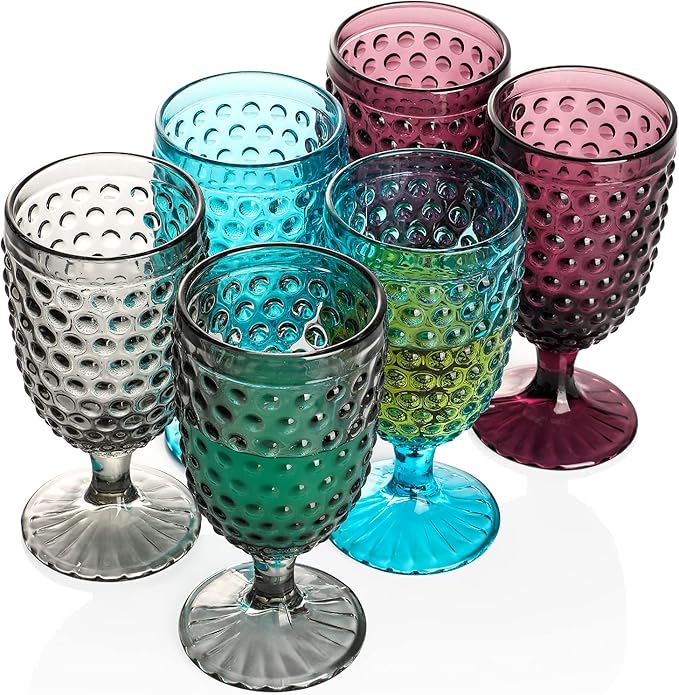 Glasses 6 Set, 13.3 oz Vintage Water Goblets Iced Tea Beverage Goblets