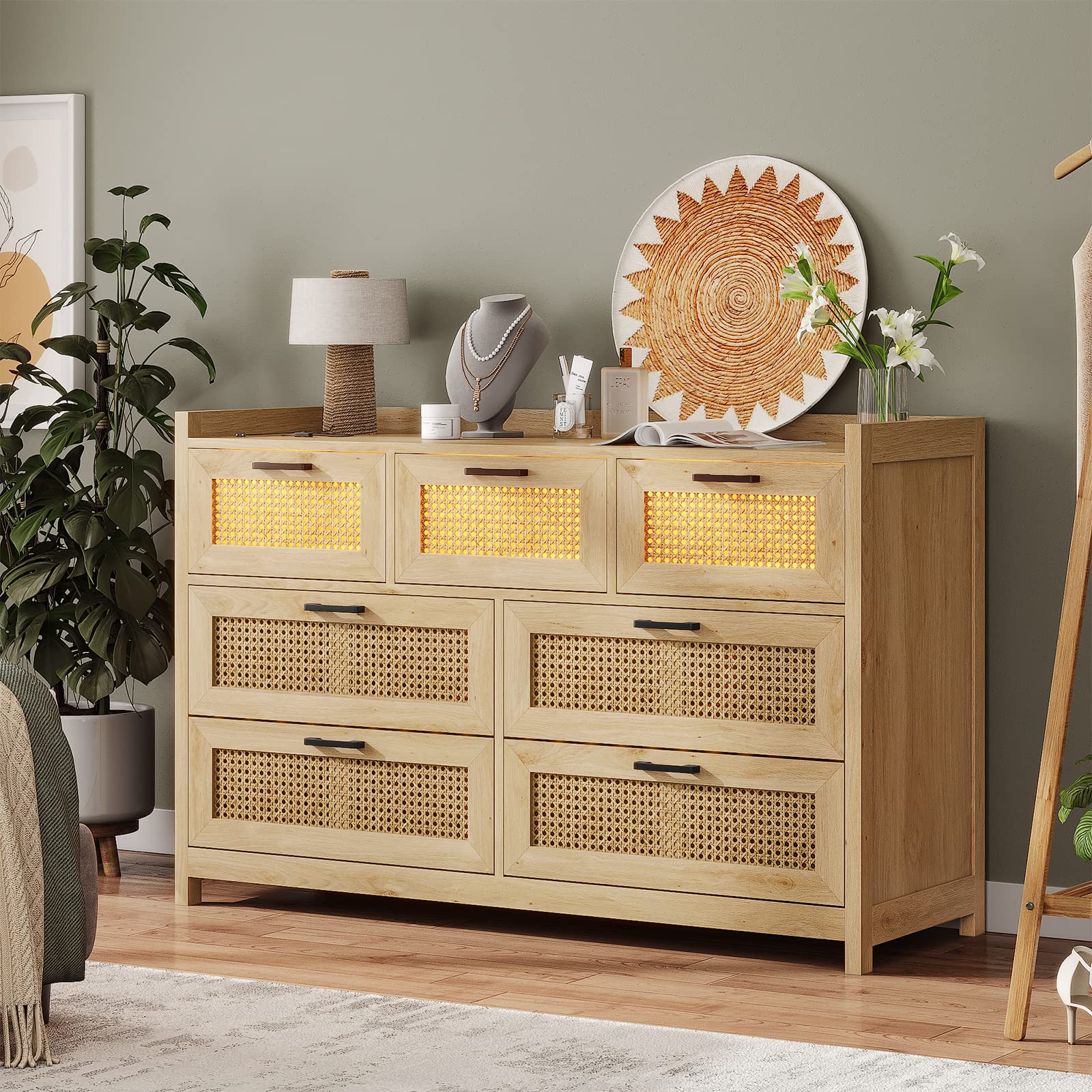 Rattan Dresser for Bedroom with 7 Drawers, Dressers & Chests of Drawers