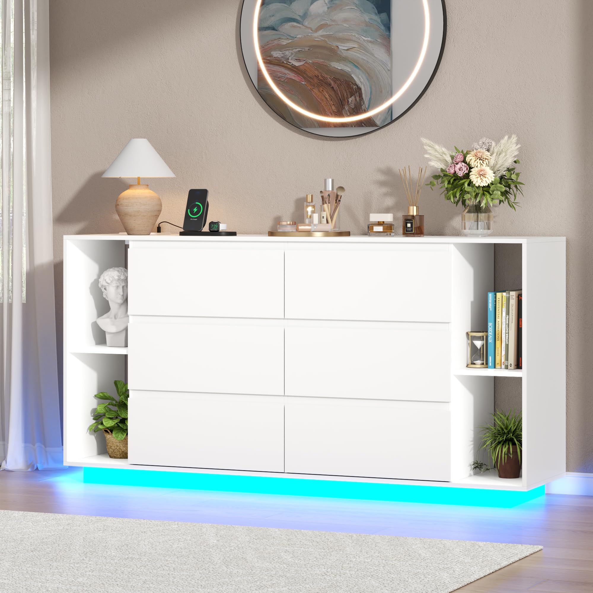 Drawer Dresser for Bedroom, Modern Chest of Drawers with Power Outlet