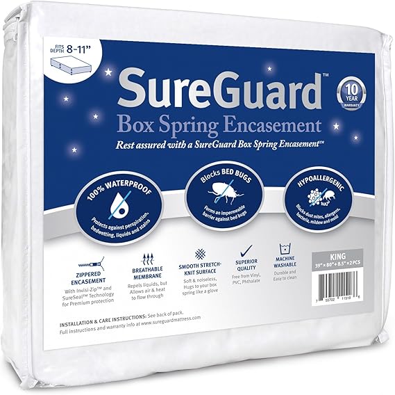 Queen Size SureGuard Box Spring Encasement - 100% Waterproof, Bed Bug Proof