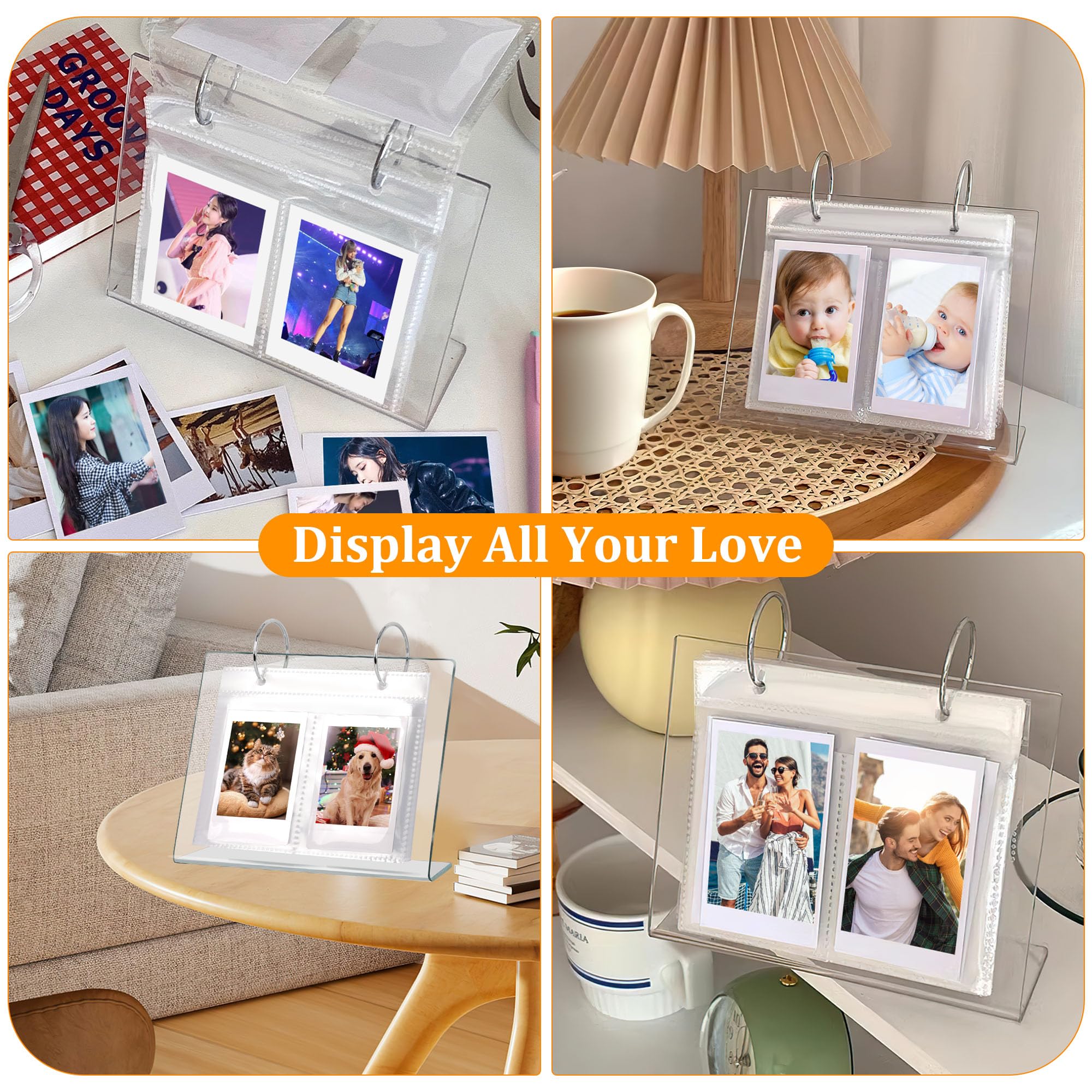 Desktop Small Photo Album, 68 Pockets Acrylic Flip Mini Photo Book, Tabletop Picture Display suitable for 2x3 inch Polaroid/Fujifilm Cameras/Kpop Photocard/Flash Card