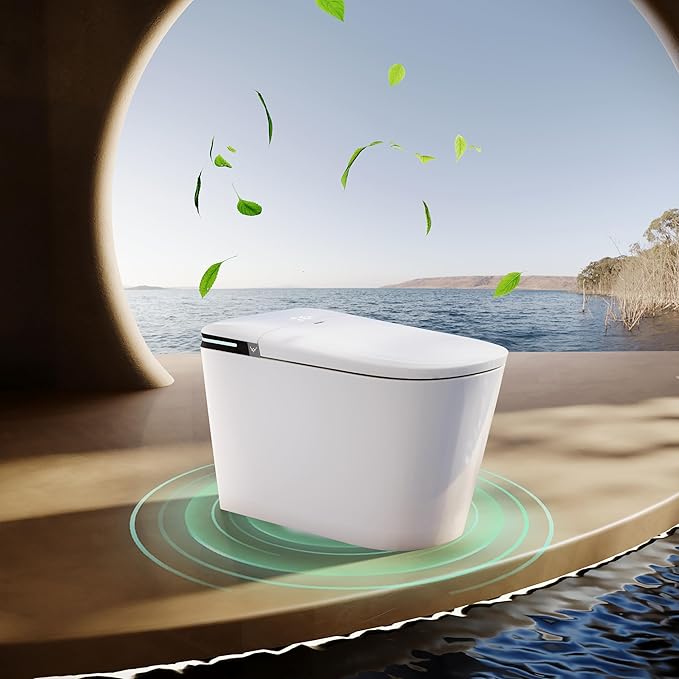 Smart Toilet with Built-in Tank & Bidet Auto Open/Close Foot Sensor Flush Dryer Heated