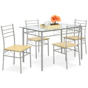 5-Piece Glass Top Dining Table Breakfast Set Furniture for Kitchen