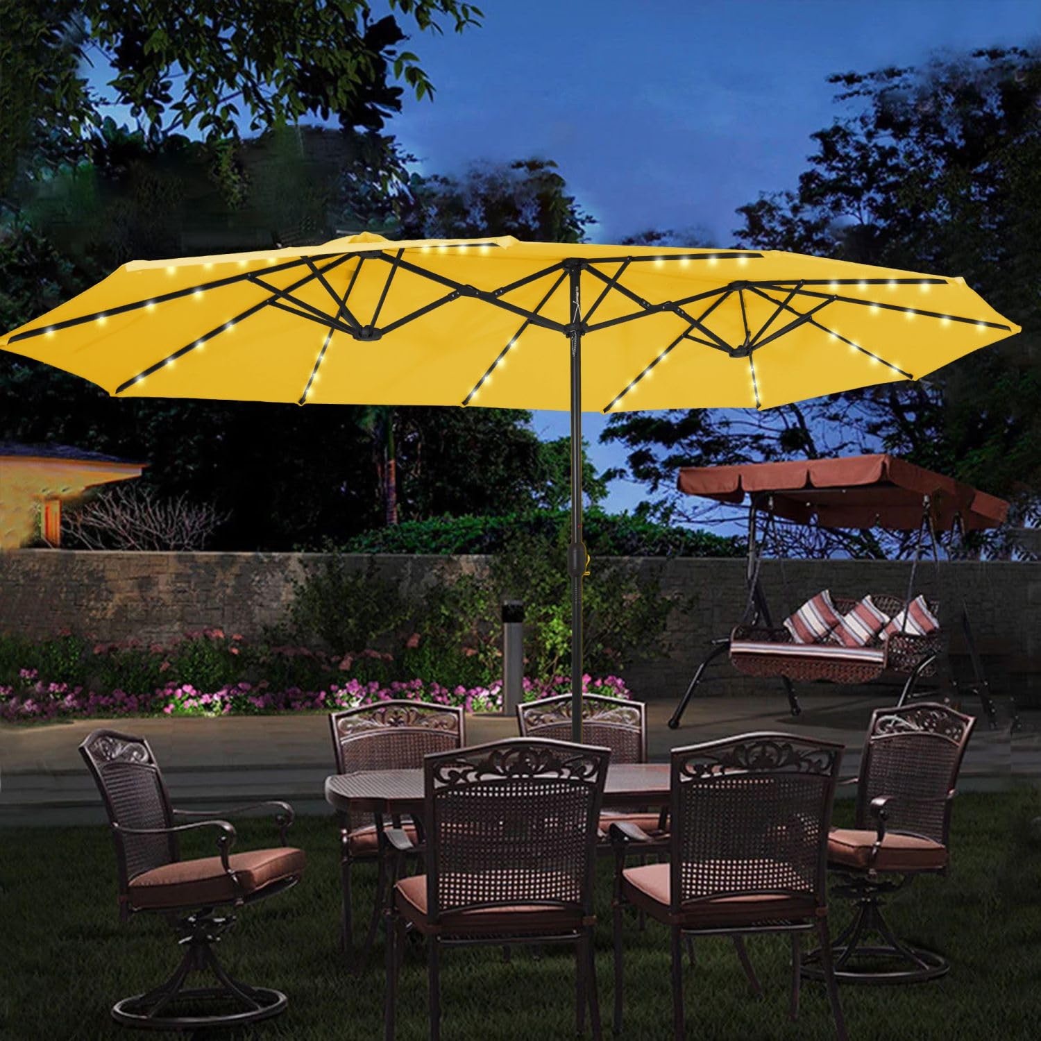 40LED 15ft Large Patio Umbrellas with Base Included and Umbrella Cover