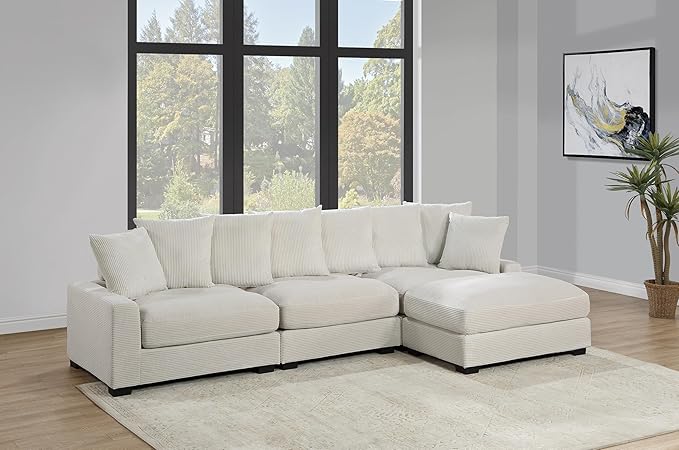 127" Sectional Sofa Modular Deep 3-Seat Sofa Couch