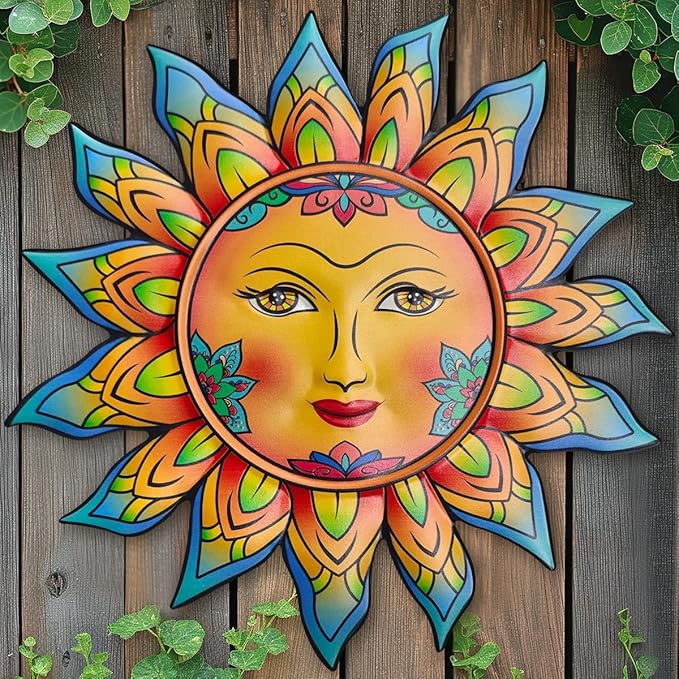 Metal Sun Flower Wall Decor,13inches Sun Wall Art Hanging Decoration for Indoor