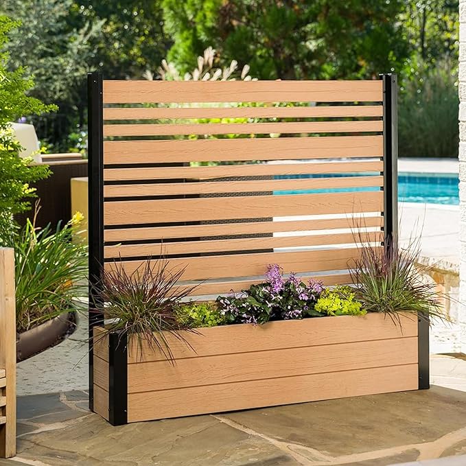 6ft H Outdoor Freestanding 1 Privacy Fence Screen Panel with Planter Box for Deck