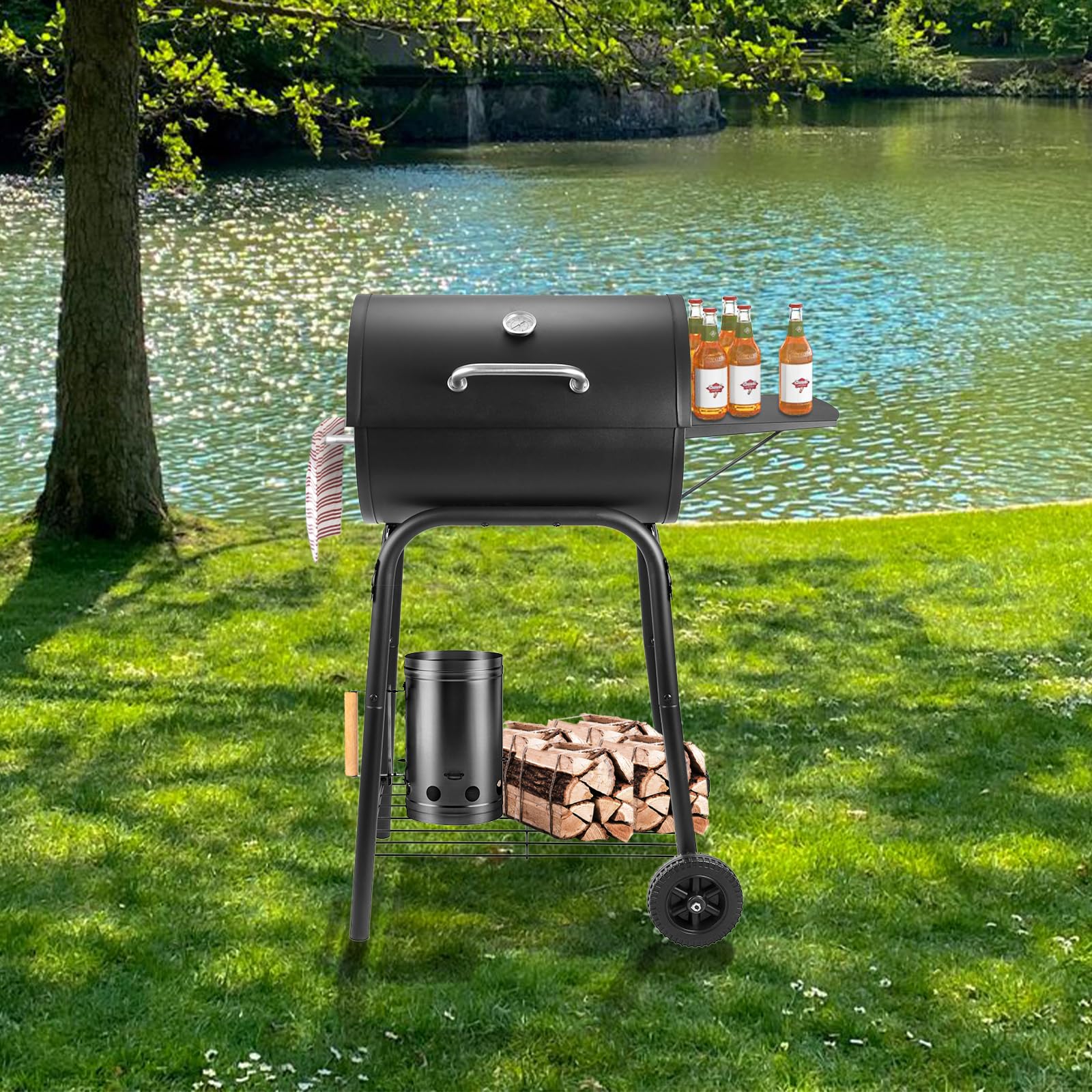 Barrel Charcoal Grill, Large Charcoal Grills with Side Shelf, Outdoor BBQ Grill,Perfect
