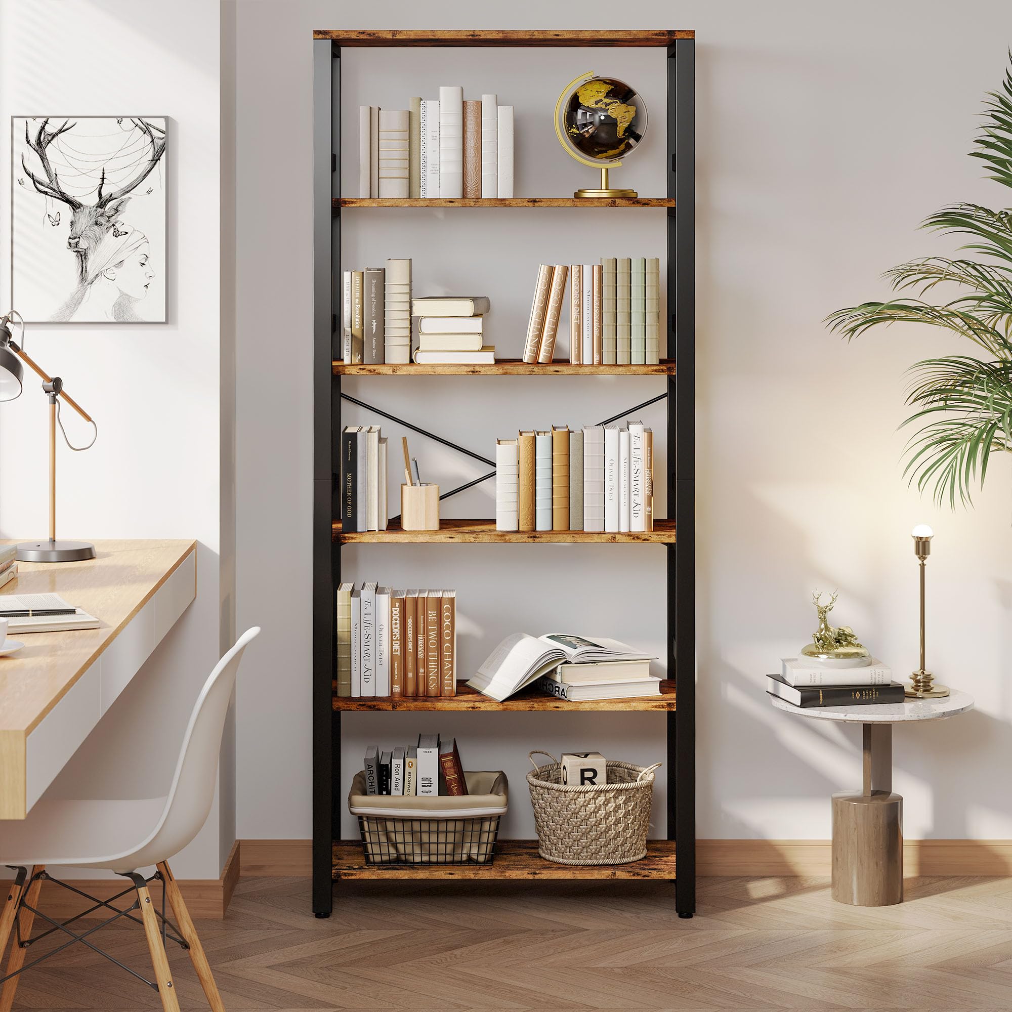 Bookshelf, 31.5in Wide Shelf 6 Tier Bookcase