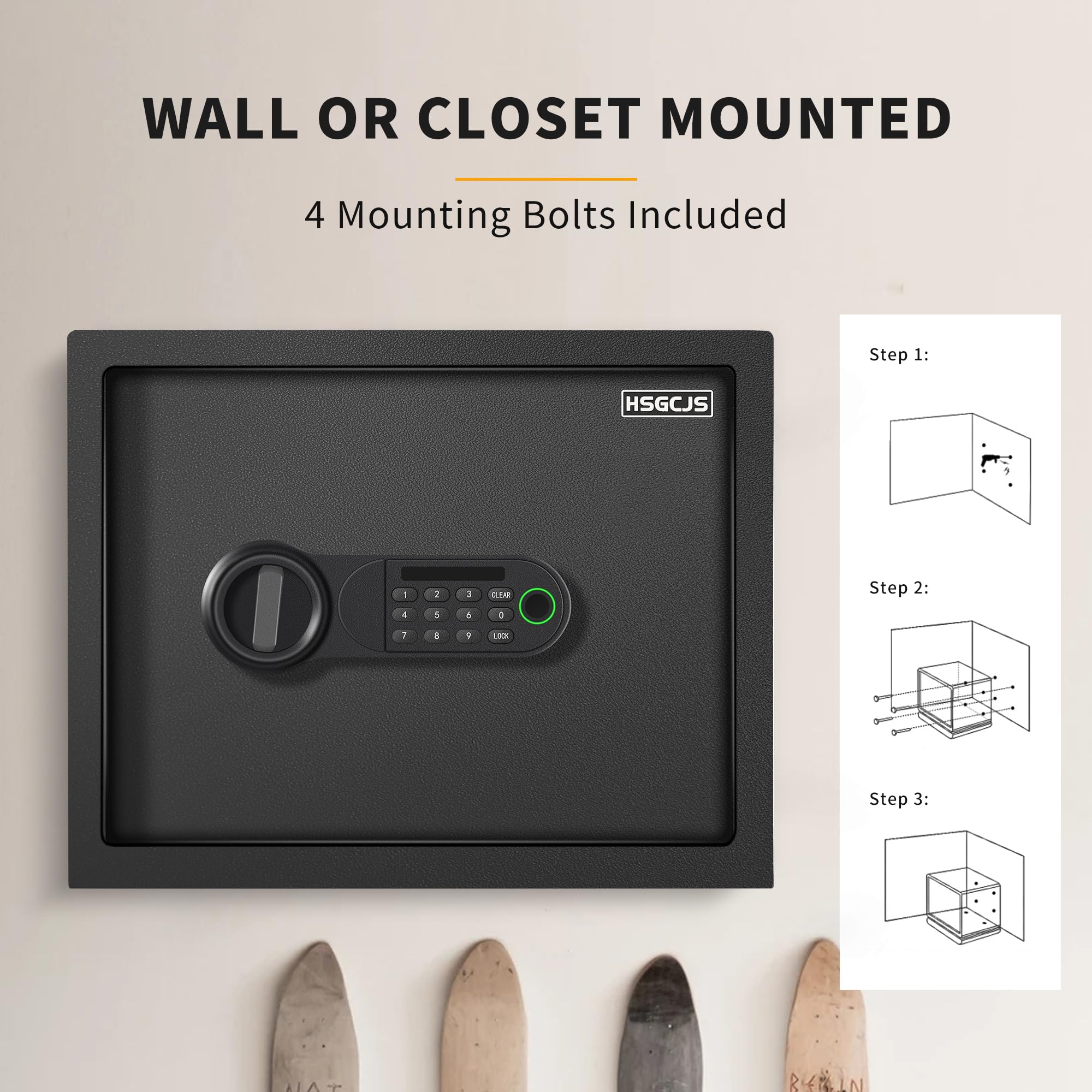 HSGCJS Fingerprint Safe - 1.2 Cubic Feet,Biometric Fingerprint Home Safe Box with Digital Keypad,Security Safe with Induction Light and Leather, Money Box for Jewelry Cash Document Valuables