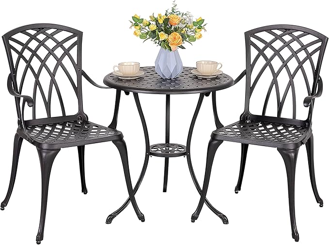 Bistro Set 3 Piece Outdoor Cast Aluminum Patio Bistro Set Patio Table and Chairs Set of 2