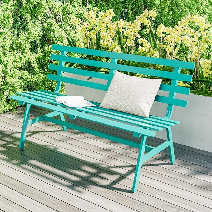 Outdoor Bench Weatherproof Aluminum Park Bench for Garden Patio Porch Lawn Backyard