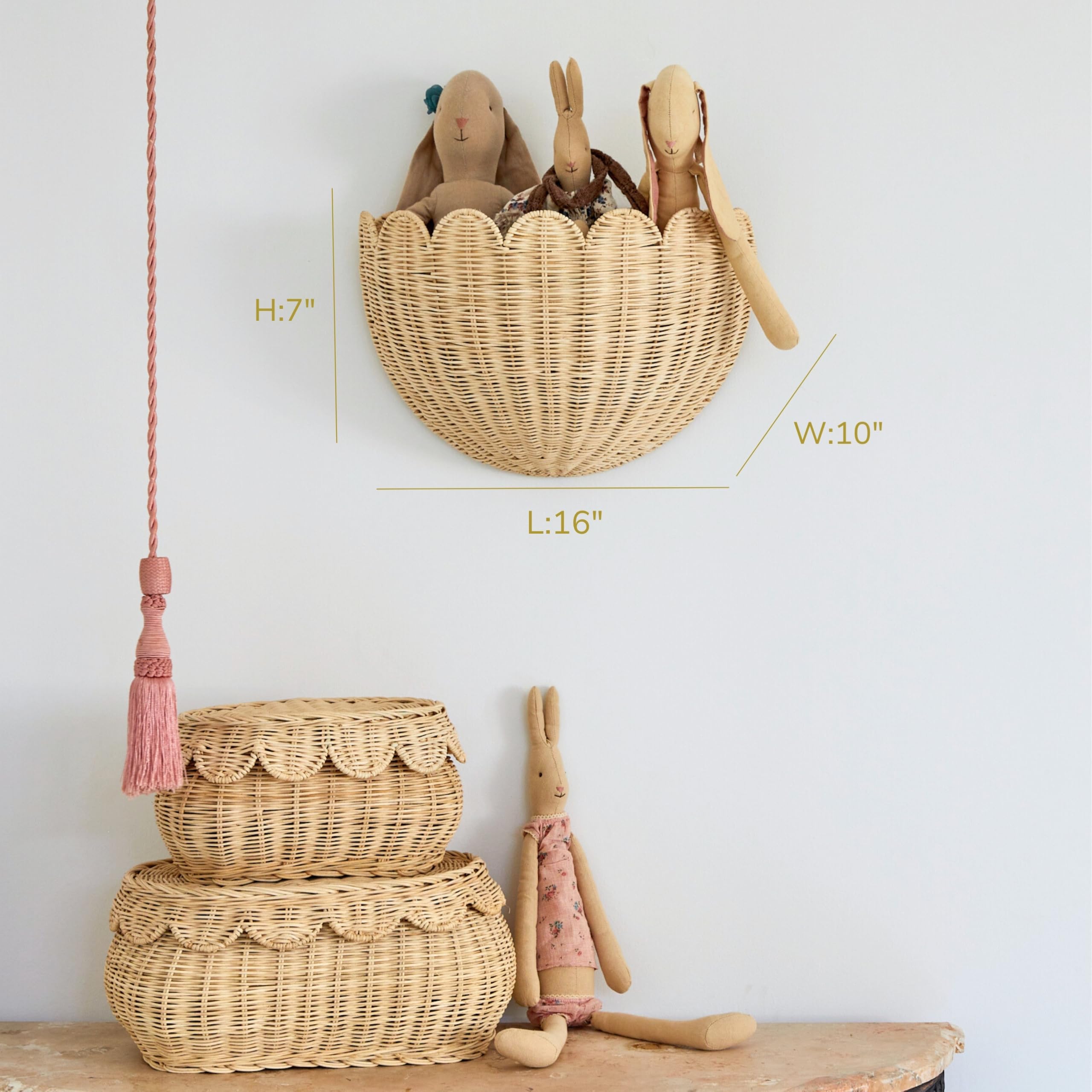 Scalloped Wicker Wall Basket - The Original - Hand Woven Basket - Scalloped Décor Wall