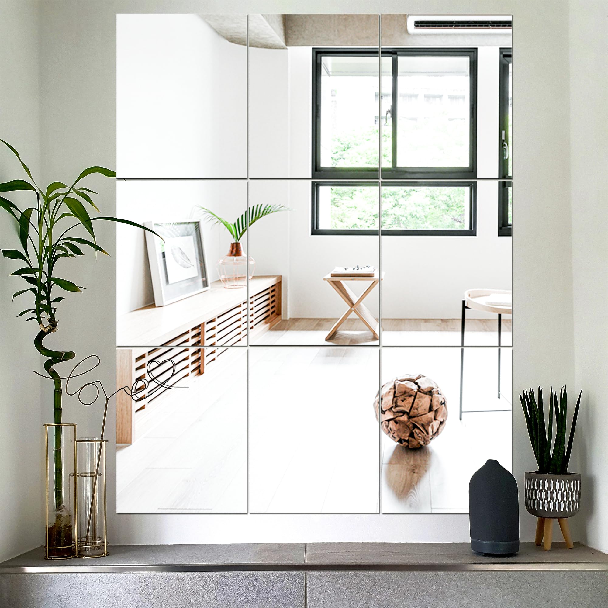 Delma Wall Mirror,Full Length Mirror Tiles for Wall Decor, Modern Full Body Mirror for Home, Office, and Gym（Glass, 16''x12''x 9PCS）