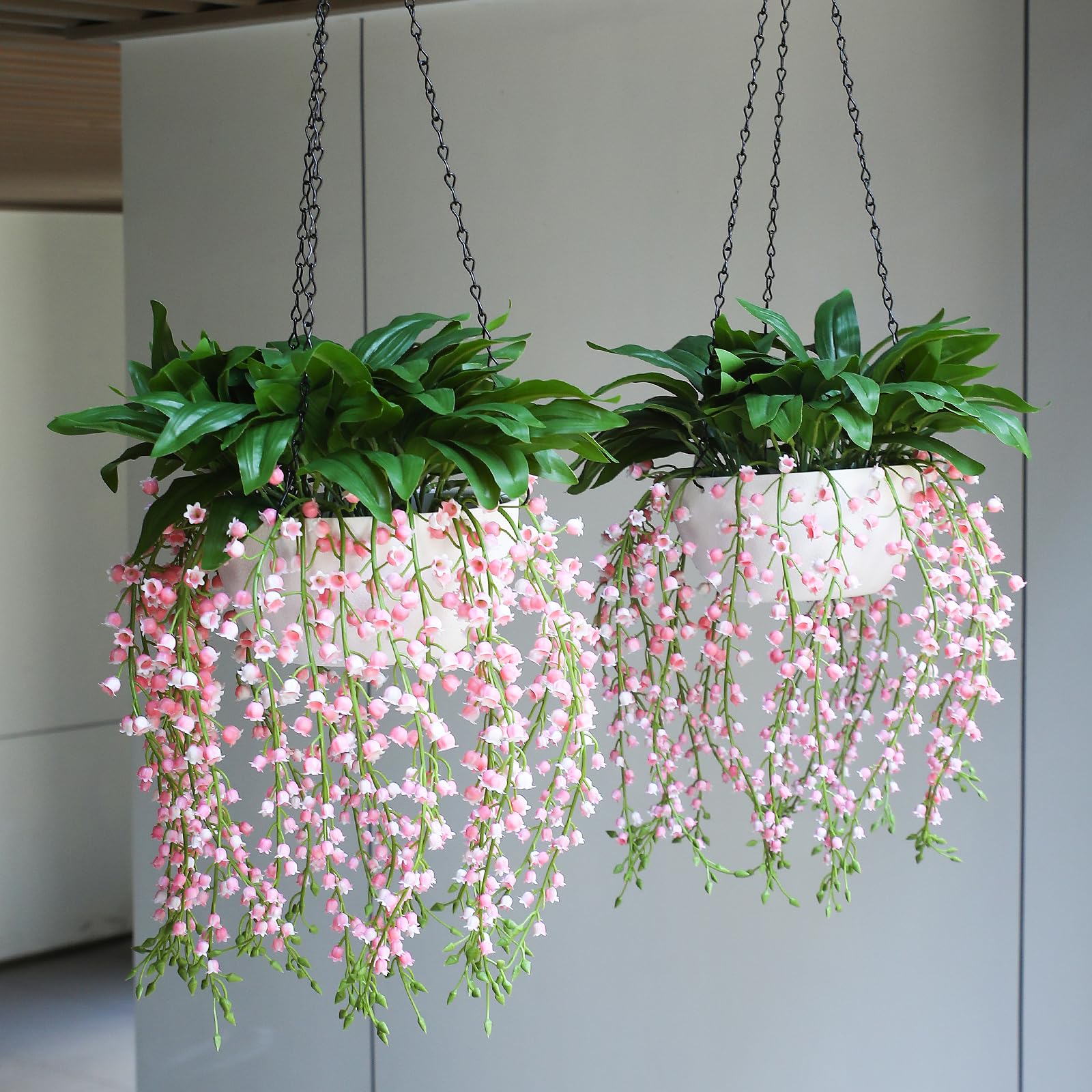 2-Pack Artificial Hanging Lily of The Valley - Pink Faux Flowers UV Resistant Fake Plants