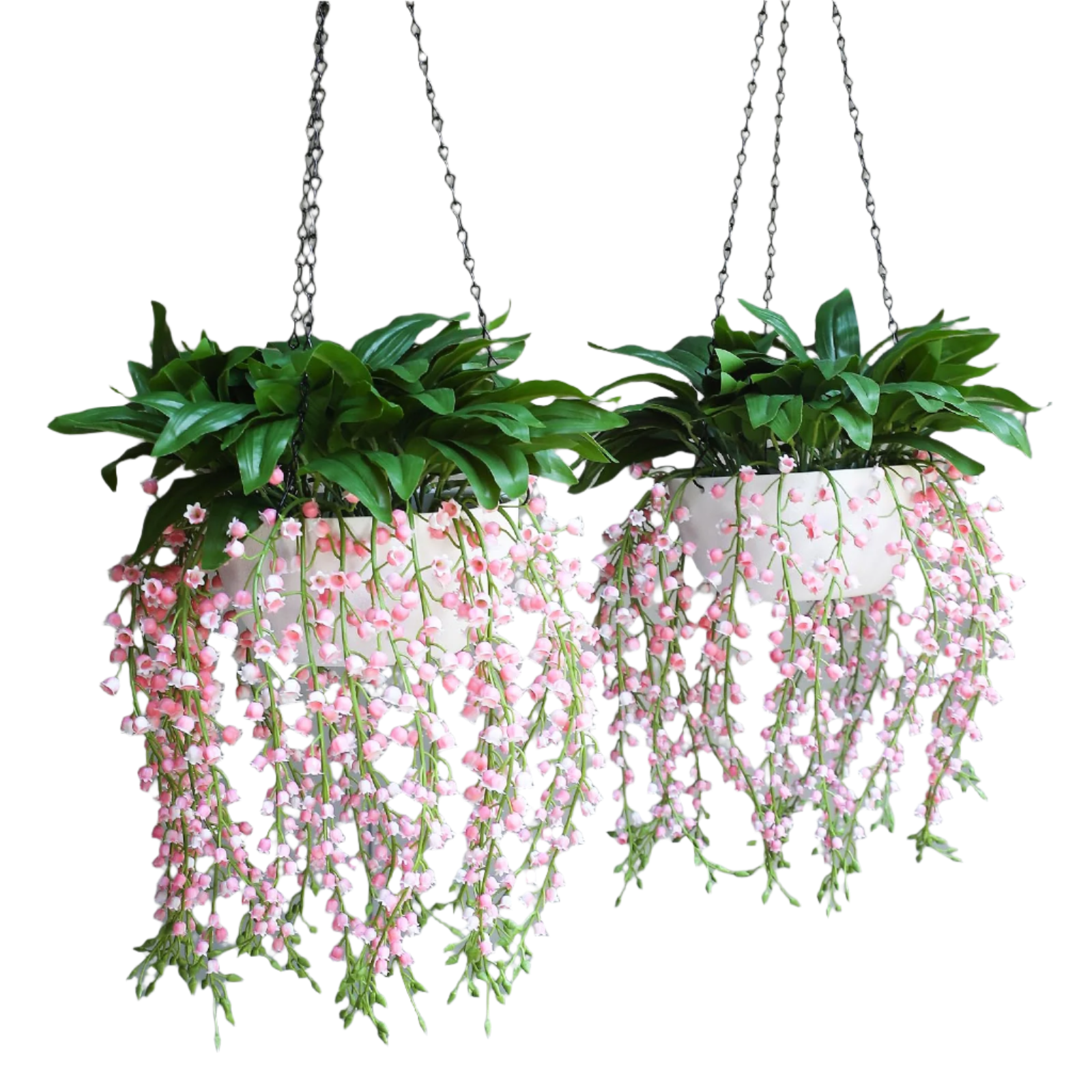 2-Pack Artificial Hanging Lily of The Valley - Pink Faux Flowers UV Resistant Fake Plants