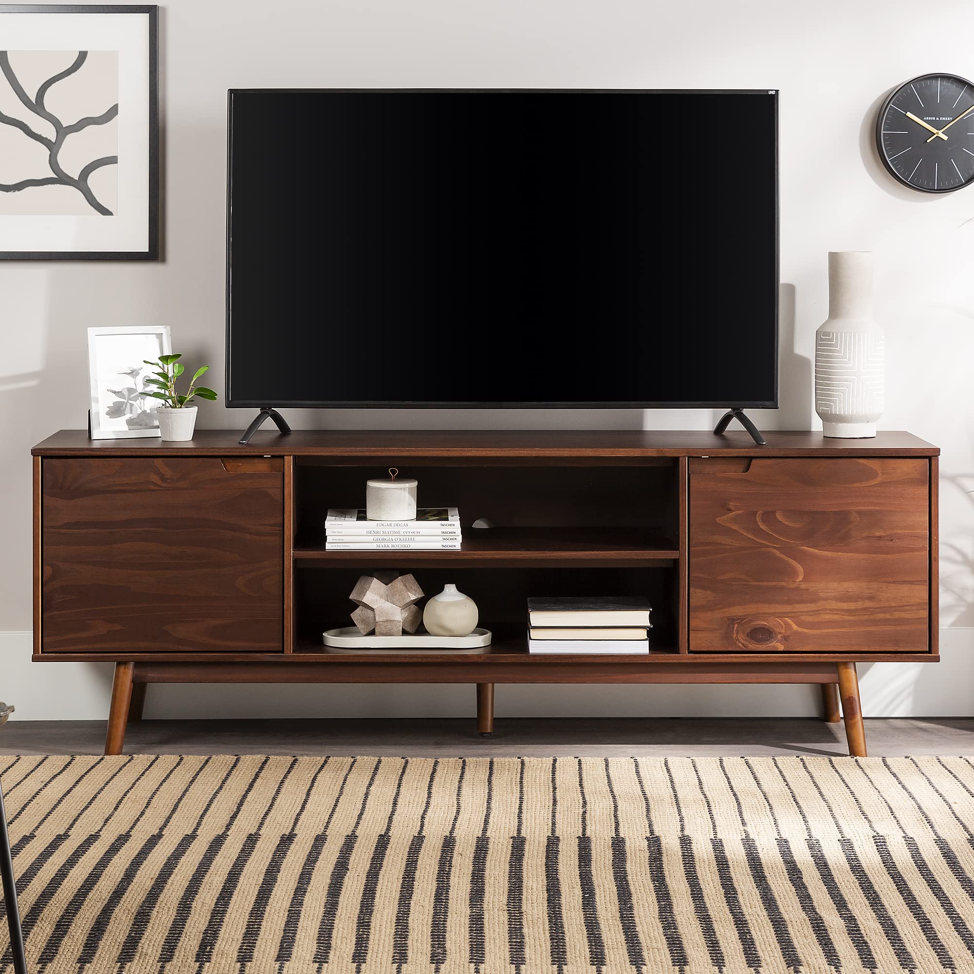 Emery Mid Century Modern Solid Wood TV Stand for TVs up to 80 Inches 70 Inch Walnut