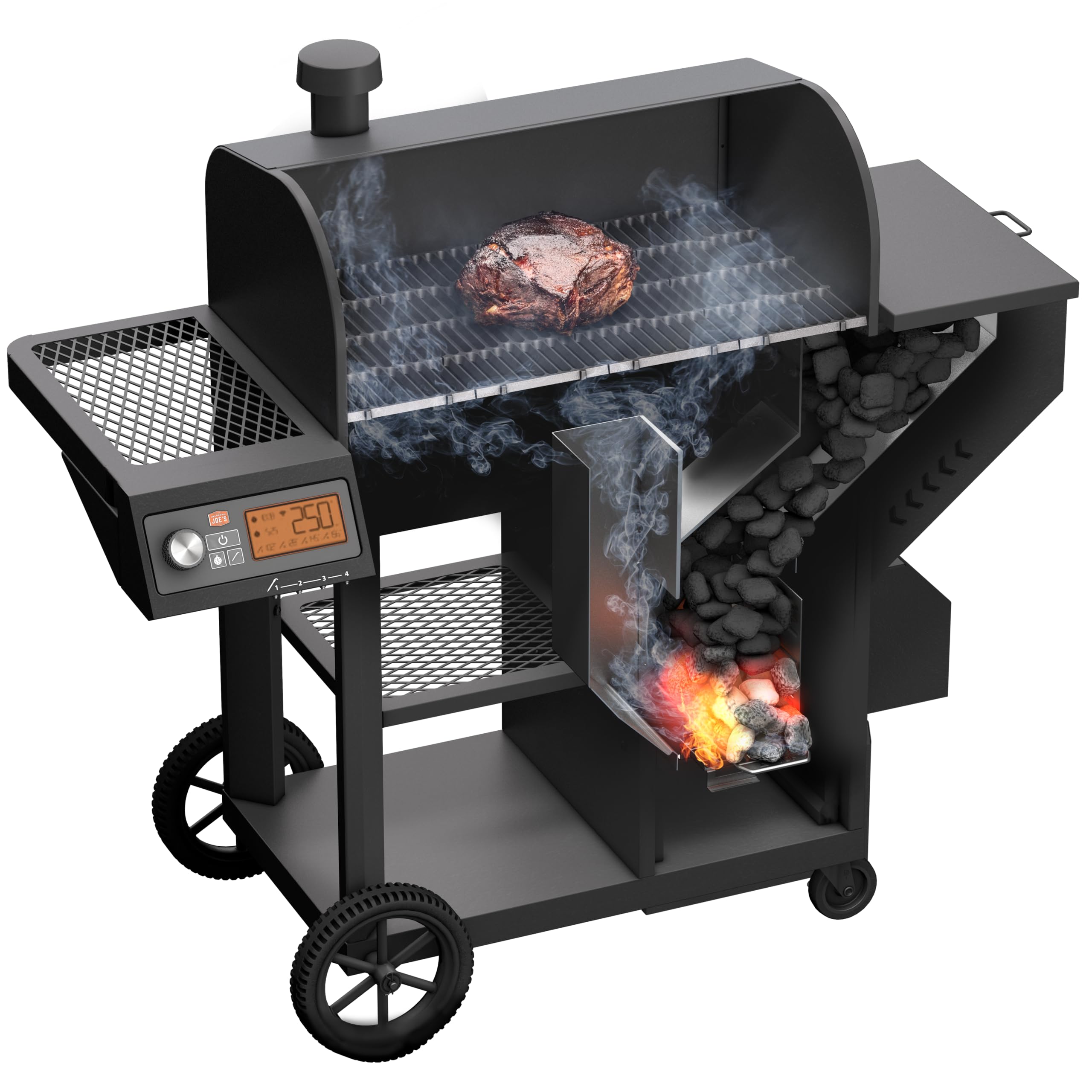 Tahoma™ Auto-Feed Charcoal 900 Deluxe Smoker and Grill, Black Steel, 24203105