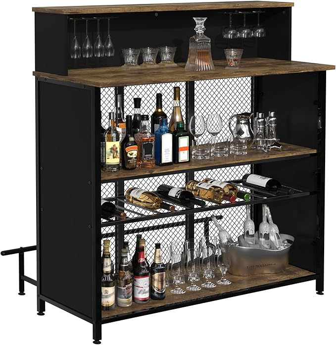 Home Bar Unit Mini Bar Liquor Cabinet with Storage and Footrest for Home Kitchen Pub