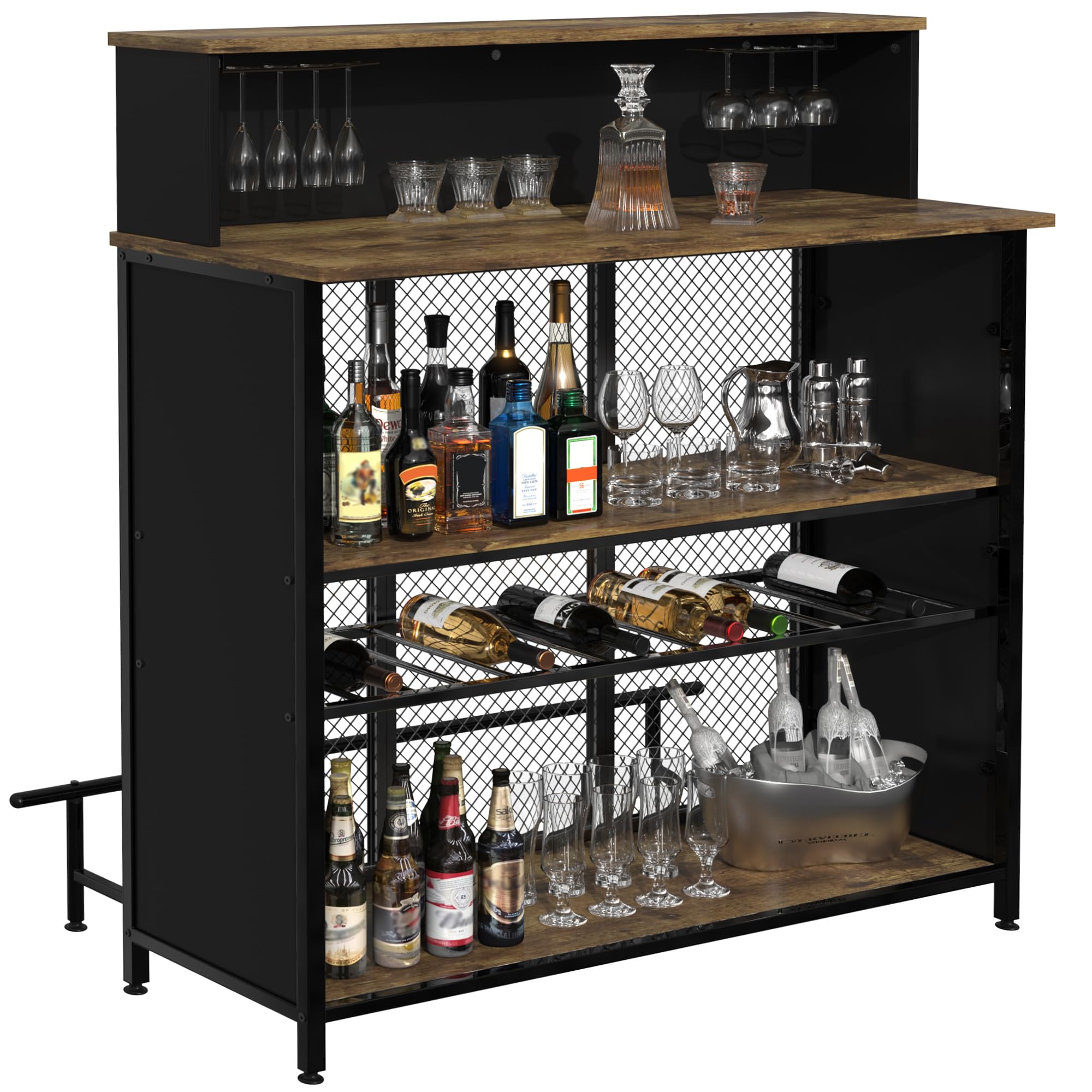 Home Bar Unit Mini Bar Liquor Cabinet with Storage and Footrest for Home Kitchen Pub