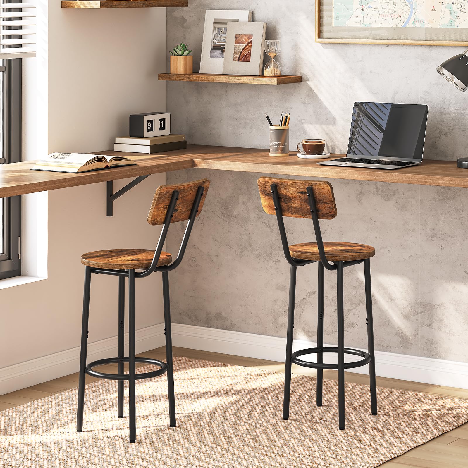 Bar Stools,Set of 2 Round Bar Chairs with Back