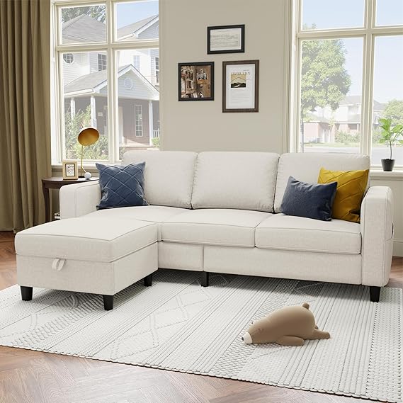 Sectional Sofa and Couches for Living Room - 78''L Shaped Beige Linen Couch