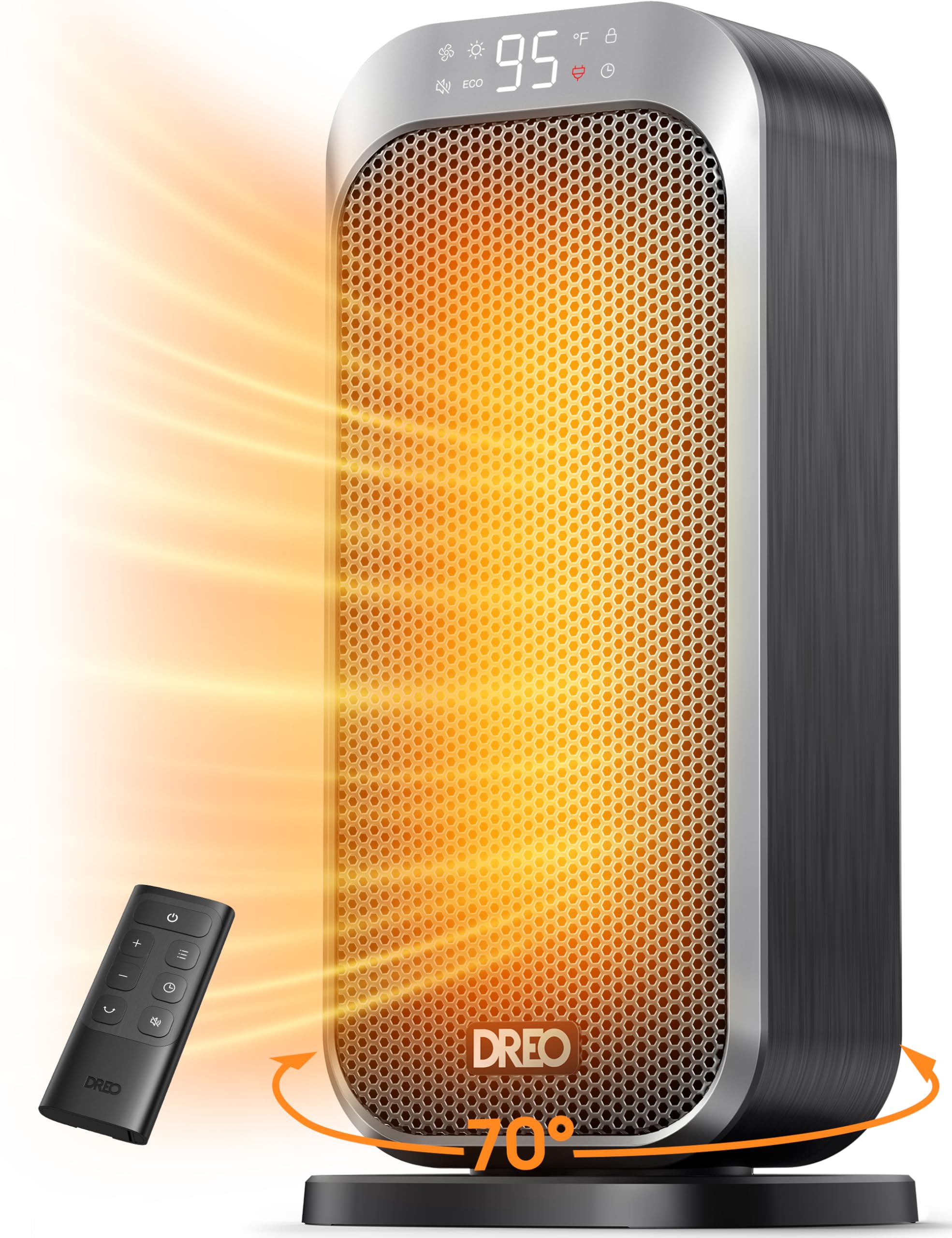 Dreo Quiet Space Heaters for Indoor Use, 1500W Electric Heater with Remote, PTC Ceramic Heater with Thermostat, 12H Timer, 70° Oscillation, Digital Display, Fast Safety Room Heater for Bedroom Office