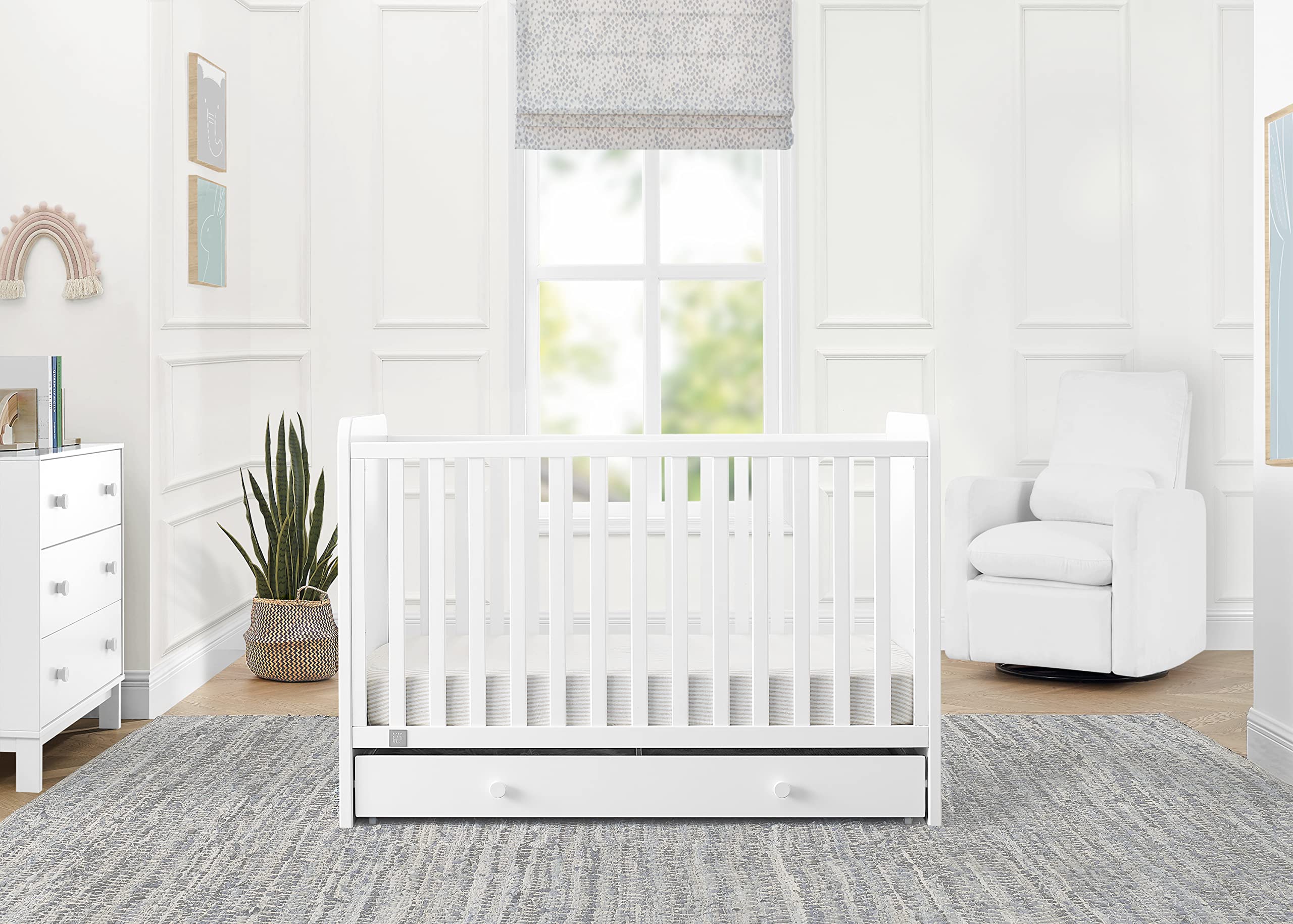 4-in-1 Convertible Crib with Storage Drawer - Greenguard Gold Certified, Bianca White