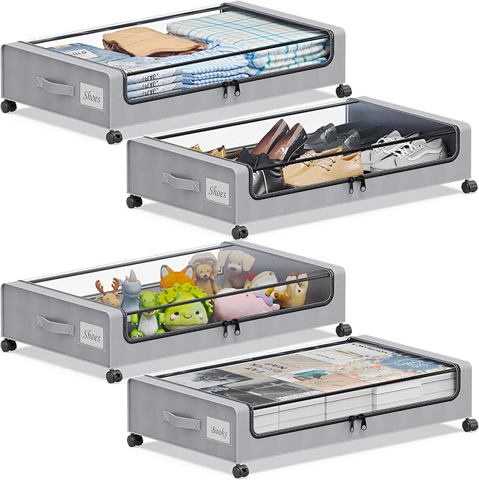 Under Bed Storage with Wheels, 2-Pack Under the Bed Storage Containers