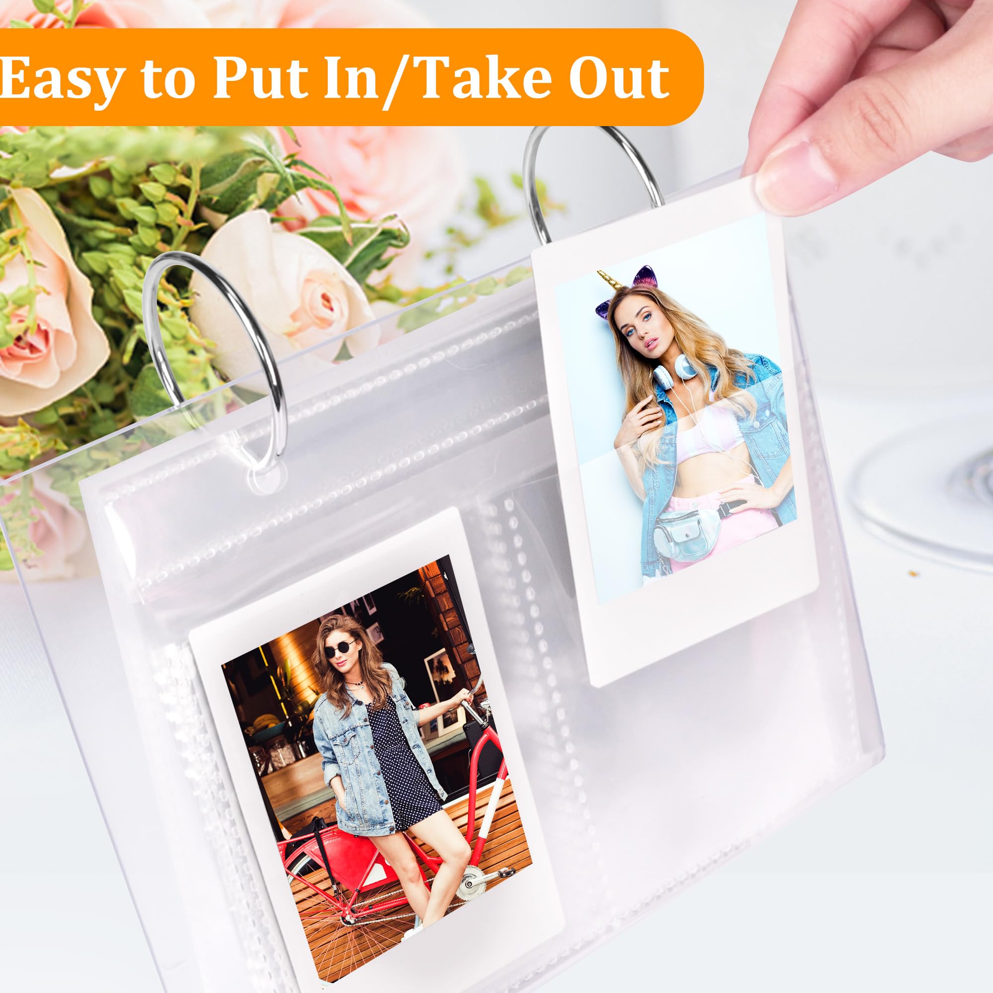 Desktop Small Photo Album, 68 Pockets Acrylic Flip Mini Photo Book, Tabletop Picture Display suitable for 2x3 inch Polaroid/Fujifilm Cameras/Kpop Photocard/Flash Card