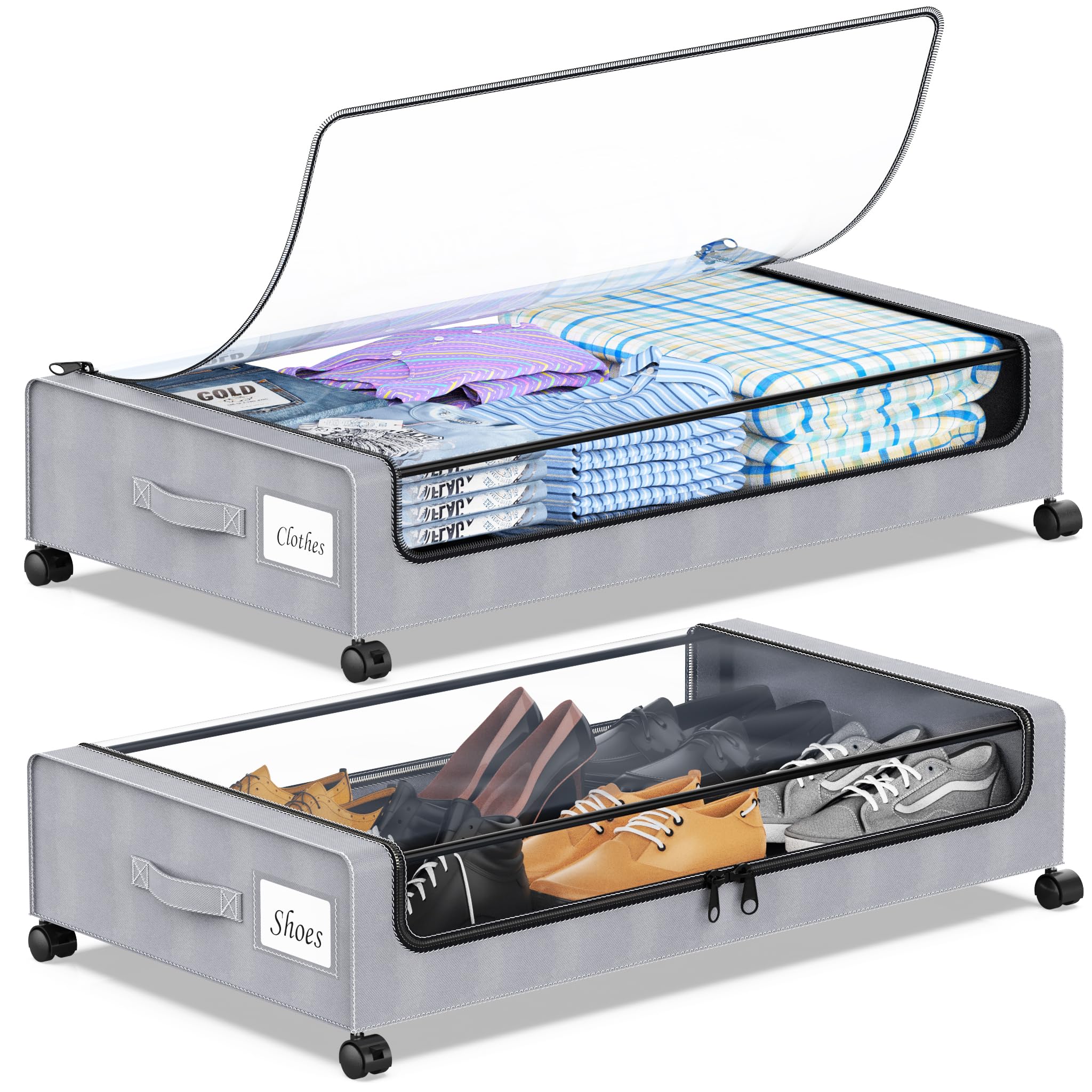 Under Bed Storage with Wheels, 2-Pack Under the Bed Storage Containers