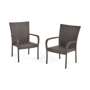 Set of 2 Stackable Outdoor Brown Wicker Dining Chairs
