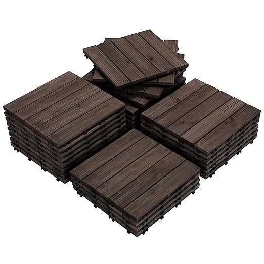 27PCS Interlocking Patio Deck Tiles 12 x 12in Wood Floor Tiles Outdoor Flooring