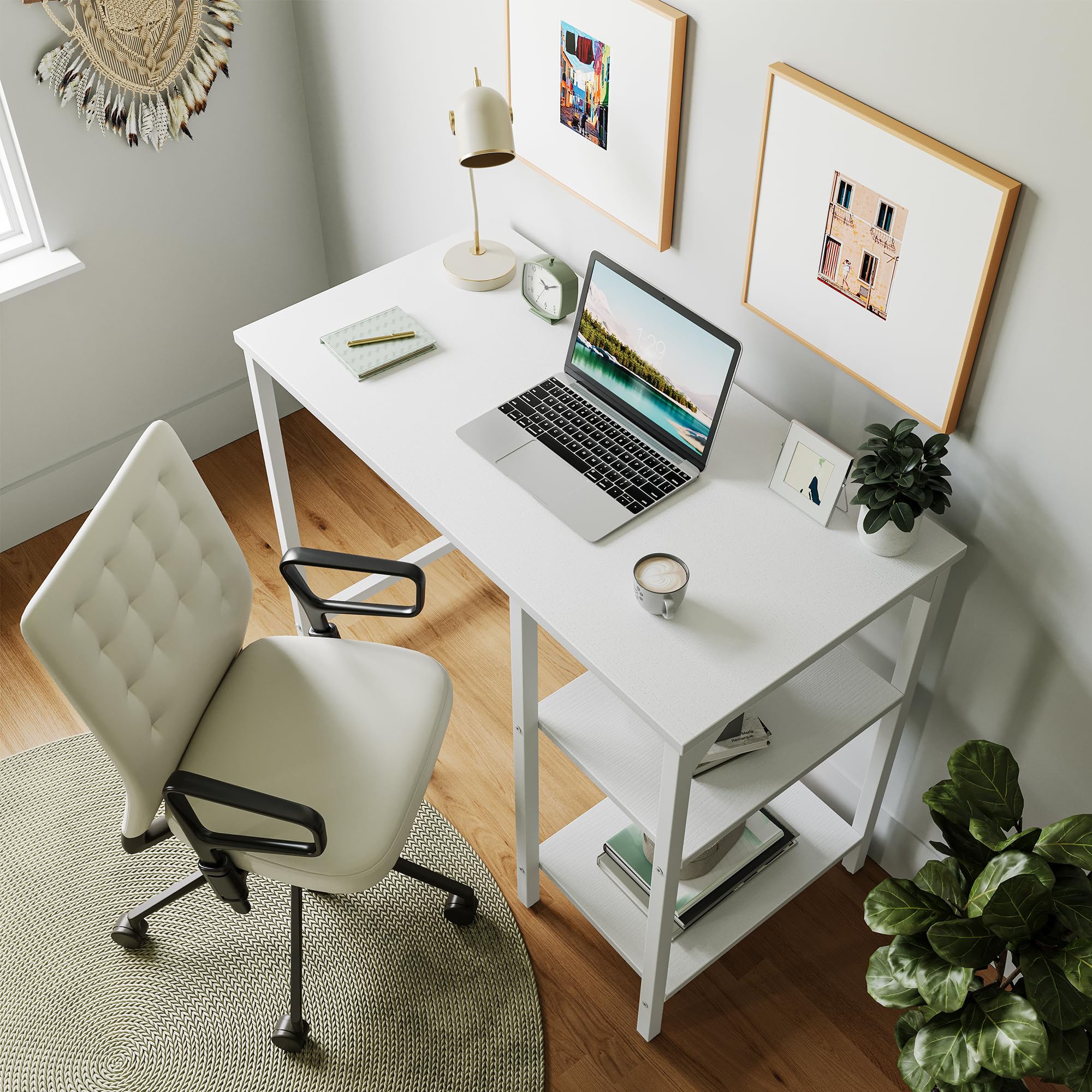 Small Computer Desk, 35 Inch Home Office Desk with Storage Shelves