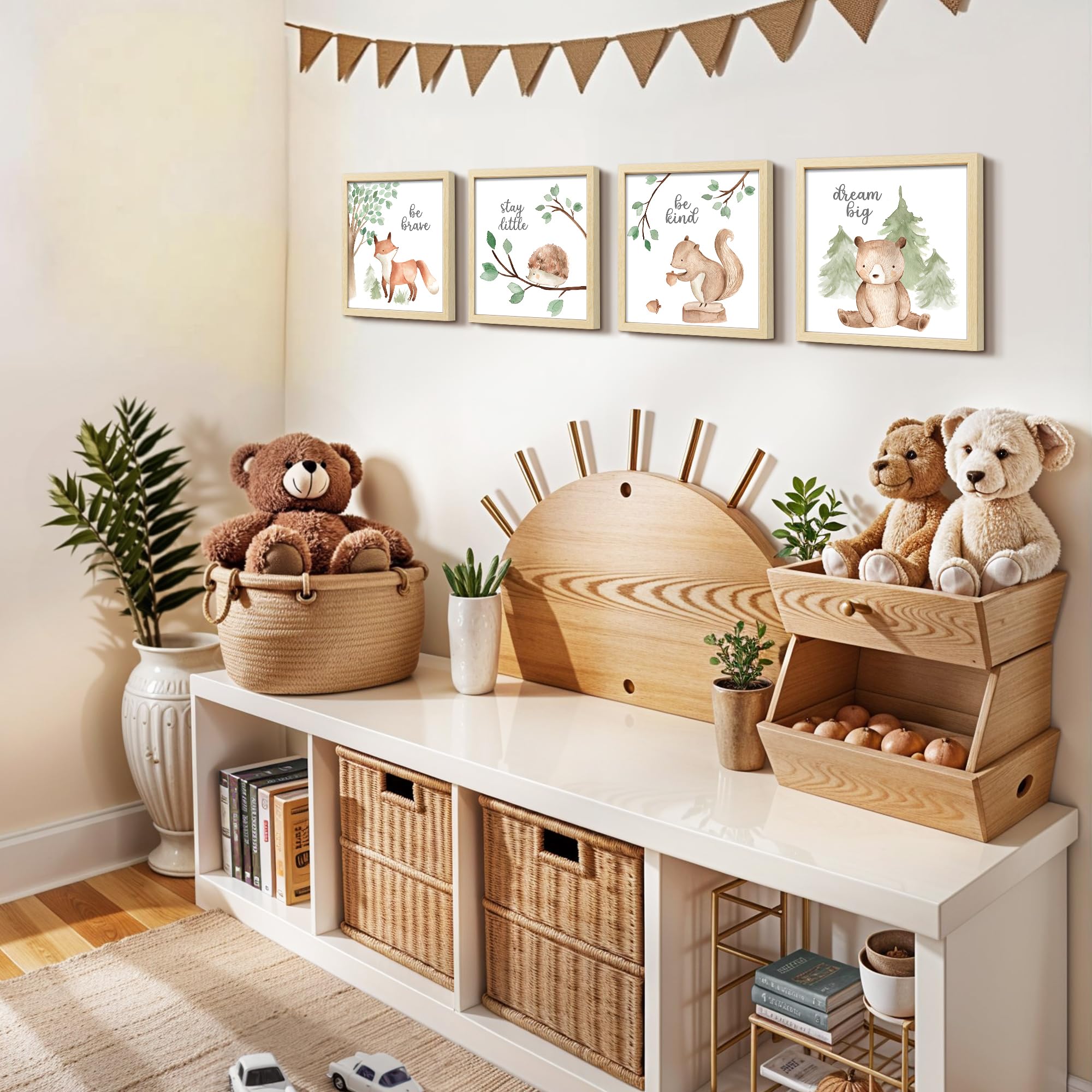 Framed Woodland Nursery Wall Decor, 10x10 inch Cute Baby Wall Art Room Decor