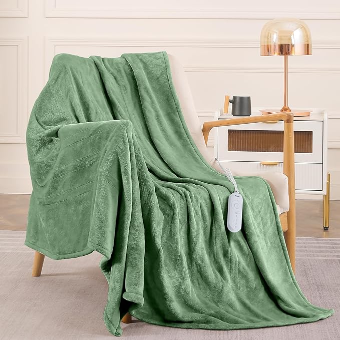 LuxeHeat Heated Blanket Electric Blanket, Soft Flannel Sherpa Heated Throw