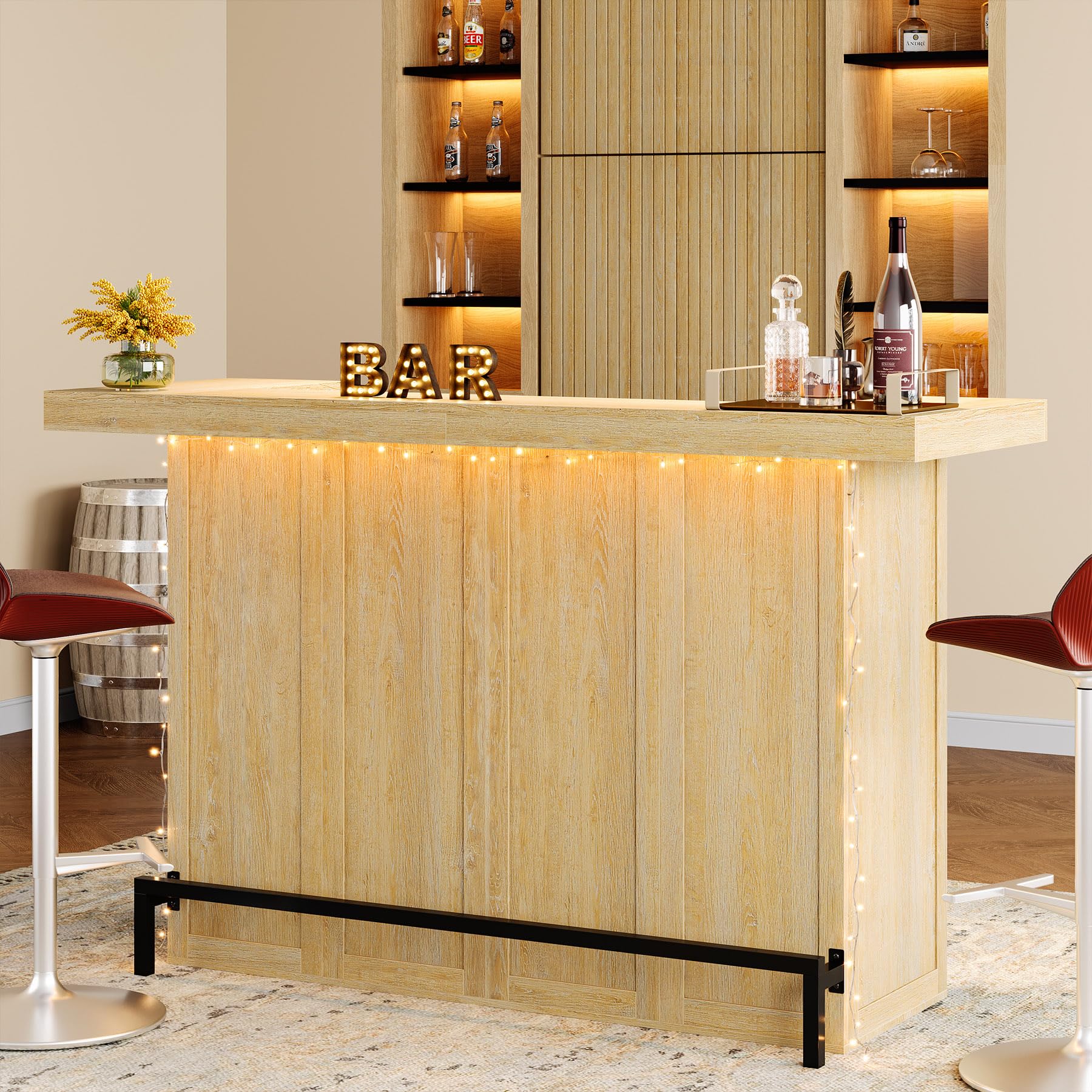 4-Tier Bar Table, 70.9-Inch Large Modern Home Bar Cabinet with Wine Glass Holder